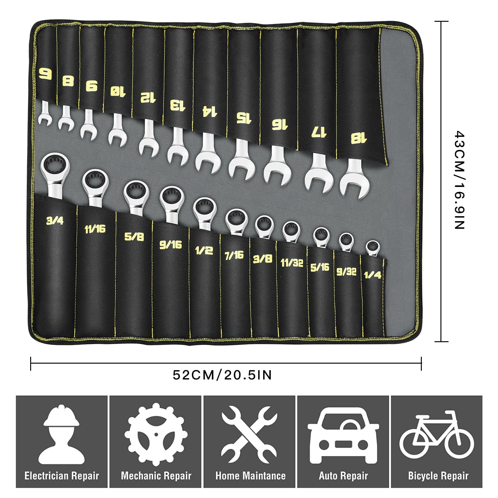AIRAJ Ratcheting Wrench Set, 22-Piece Combination Wrench Set, SAE 1/4" to 3/4" & Metric 6-18mm, 72 Teeth - Image 3