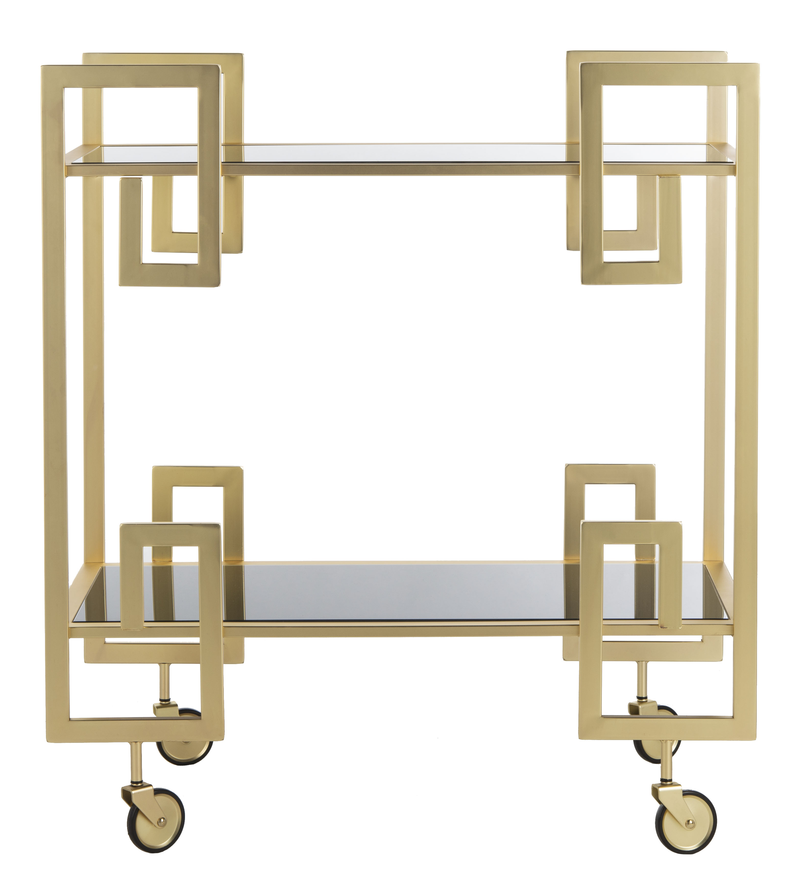 SAFAVIEH Eliza 2 Tier Modern Glam Rectangle Bar Cart with Casters, Brass/Black Glass - Image 7