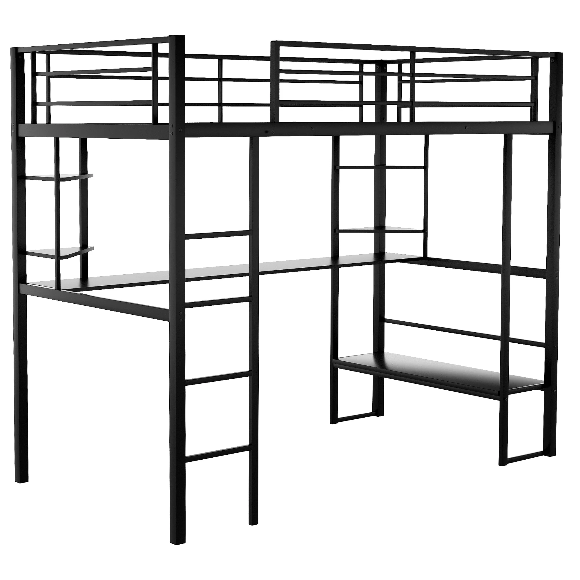 Euroco Metal Full Size Loft Bed with Desk, Shelf and Lounge for Kids Teens Bedroom, Black - Image 8