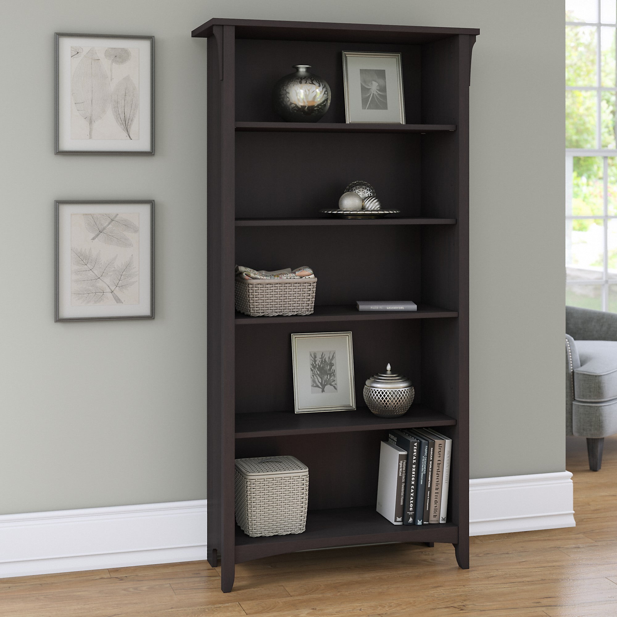 Bush Furniture Salinas Tall 5 Shelf Bookcase, Vintage Black - Image 5