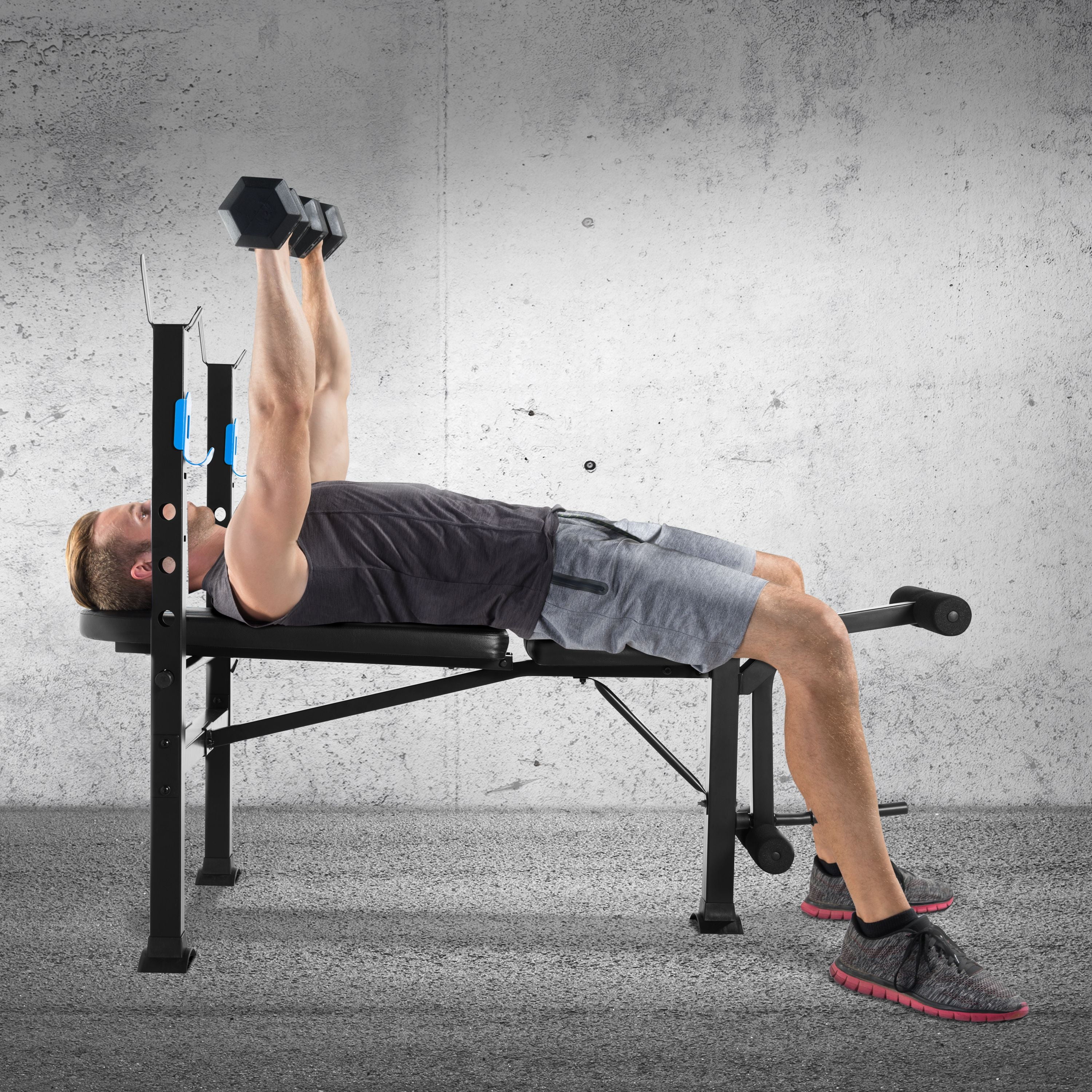 Fuel Pureformance Adjustable Standard Weight Bench with Leg Developer, Blue Stripes (500 lb Weight Capacity) - Image 9