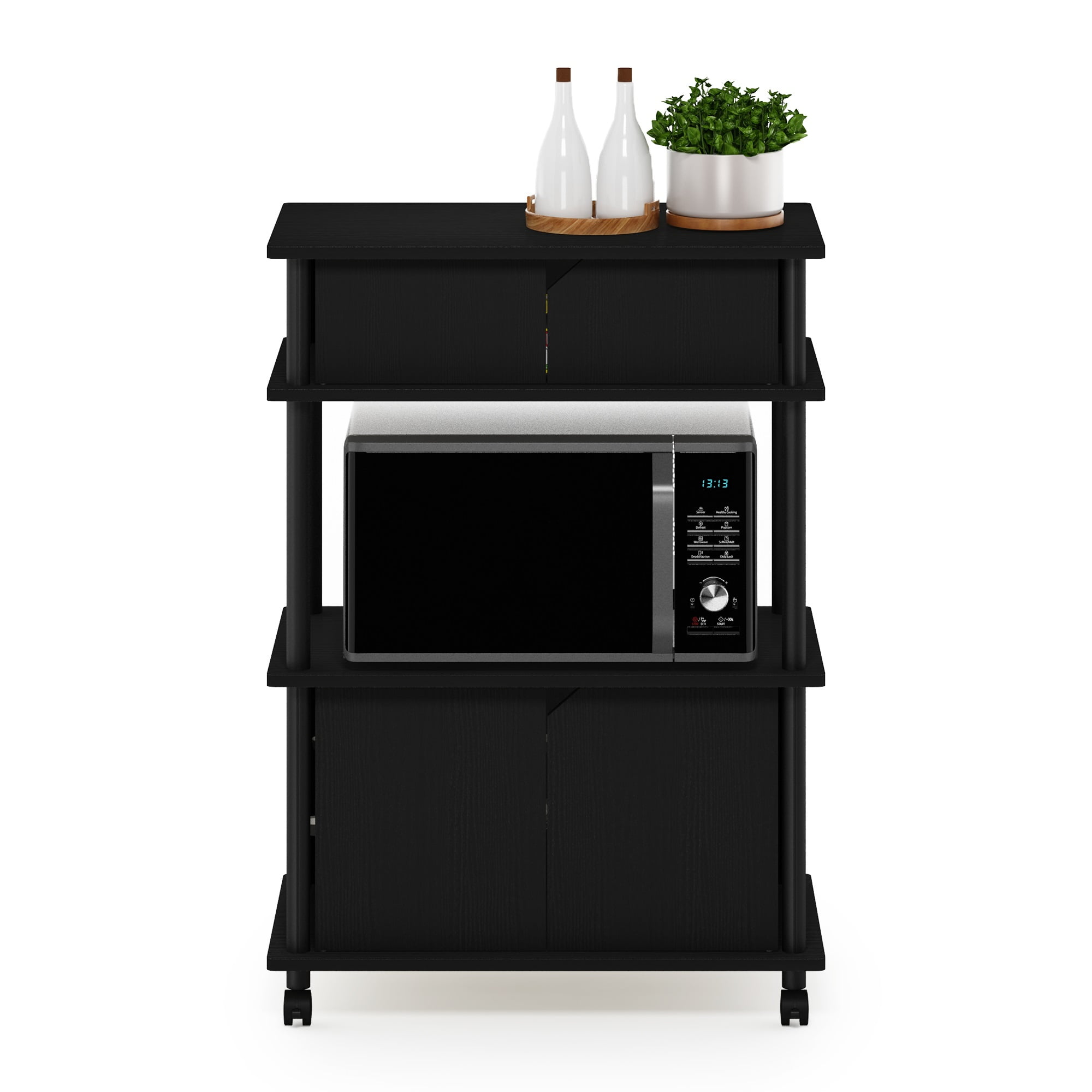 Furinno Turn-N-Tube Toolless Storage Cart with Cabinet, Americano/Black - Image 4