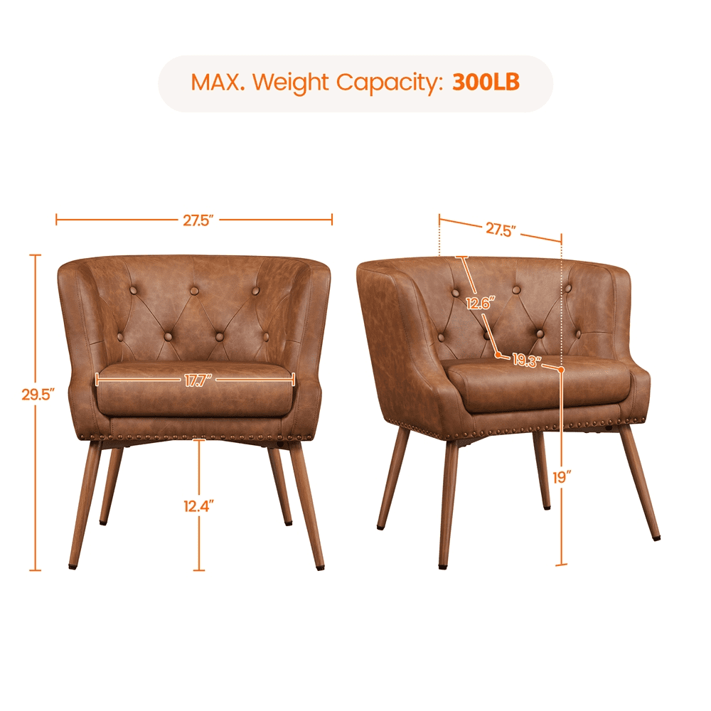 Renwick Modern Button Tufted Faux Leather Barrel Accent Chair,Retro Brown - Image 2