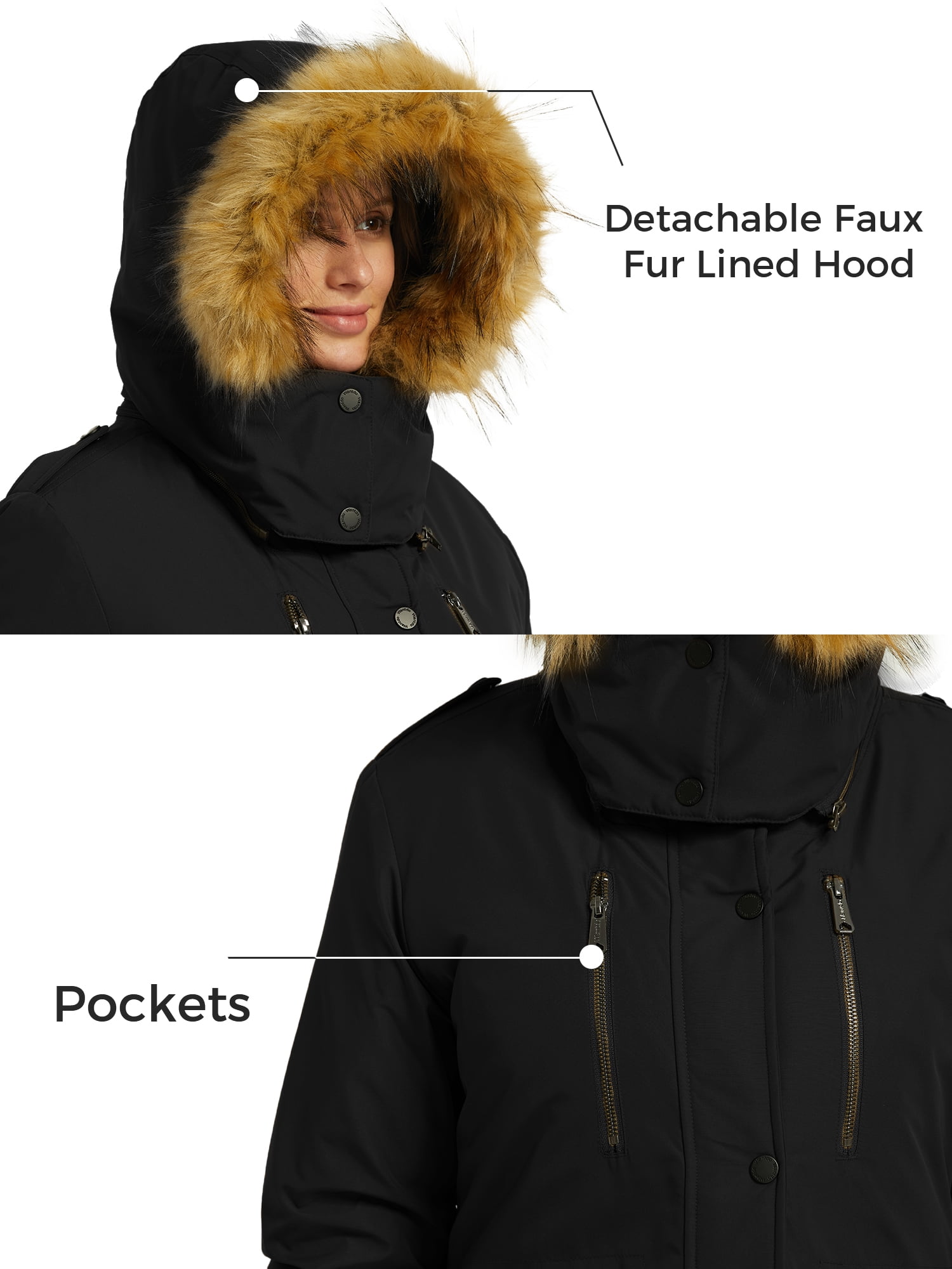 Wantdo Women's Recycled Winter Coat Thickened Winter Jacket Hooded Parka Jacket Black L - Image 7