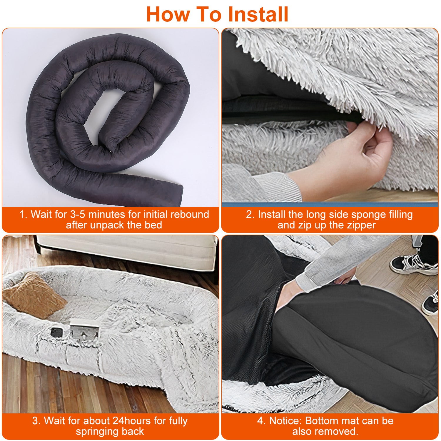 Moclever Human Size Dog Bed Washable Bean Bag Bed for Adults Kids Pets 72.83x47.24x11.81in, Gray - Image 5