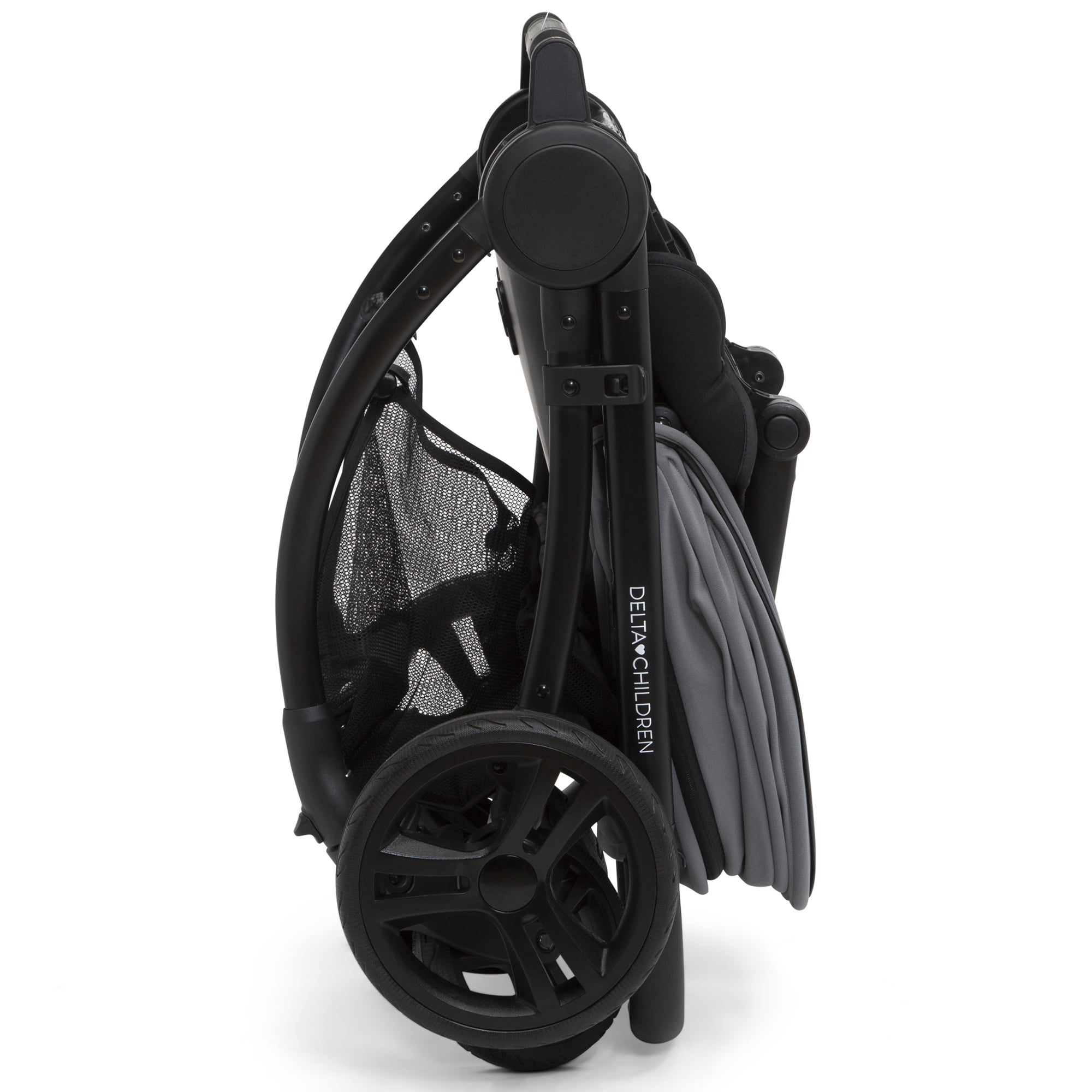 Delta Children Revolve Reversible Stroller - Leather Handlebar; One Hand Easy Fold; Lightweight Shock-Absorbing Frame; Reclining Seat and Adjustable Footrest, Grey - Image 6