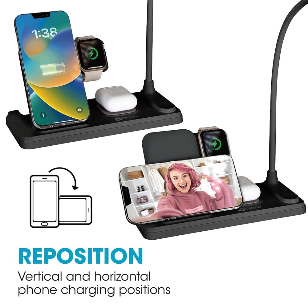 OttLite LED Desk Light with Multi-Device Charging Station, Black - Image 5