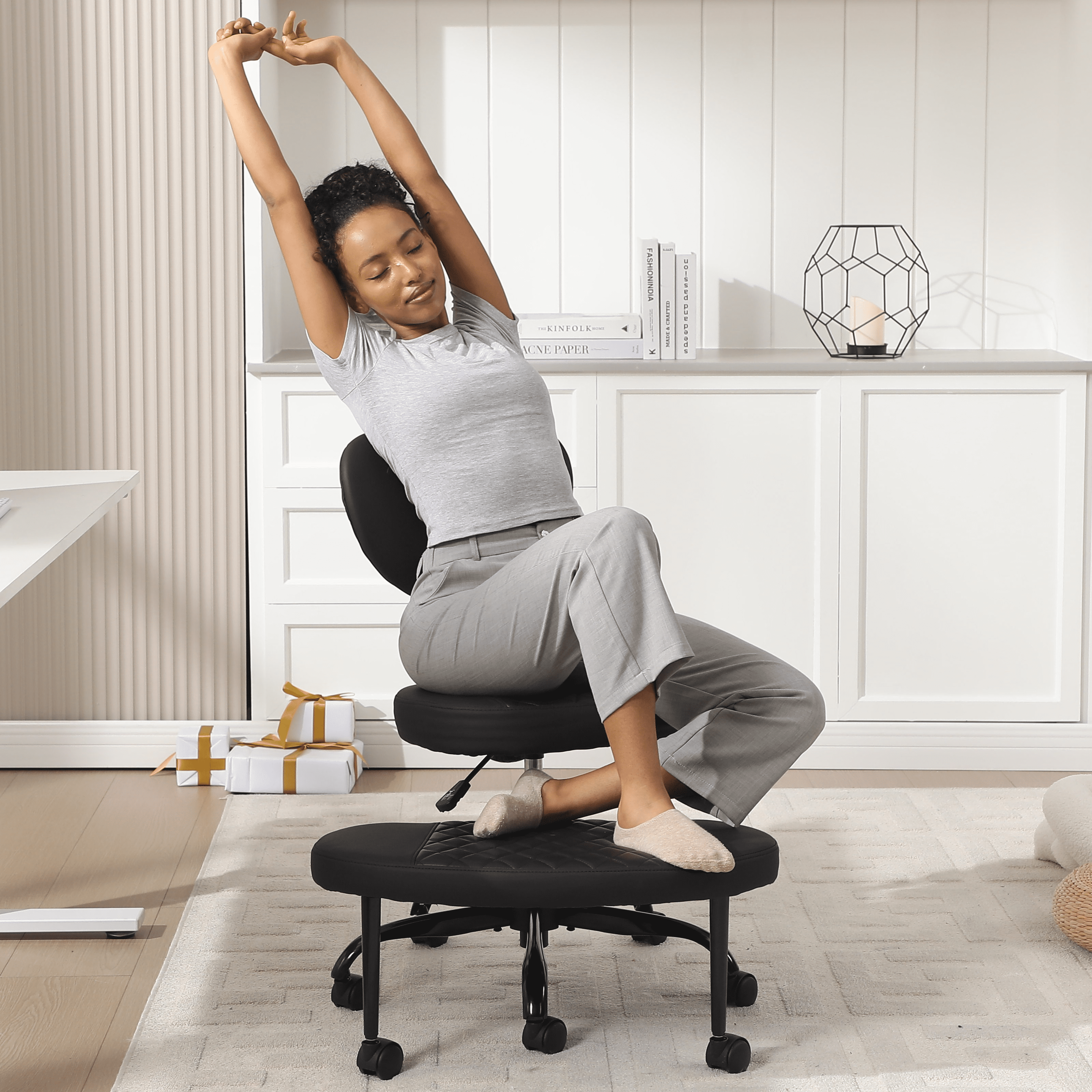 COOLHUT Cross Legged Chair, Ergonomic Adult ADHD Office Chair, Height Adjustable Yoga Office Chair, Meditation Chair with Lumbar Support, Home Office Kneeling Chair, Black - Image 11