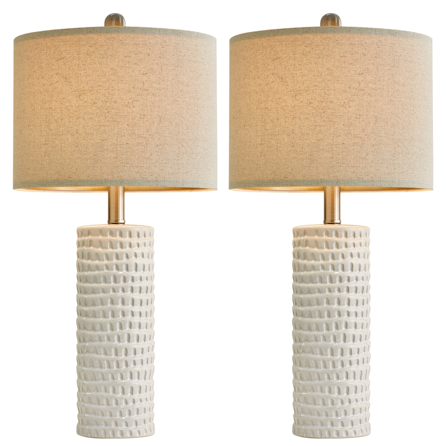 Oneach Ceramic Table Lamp Set of 2 24" White Contemporary Bedside Nightstand Lamps for Bedroom Living Room - Image 3