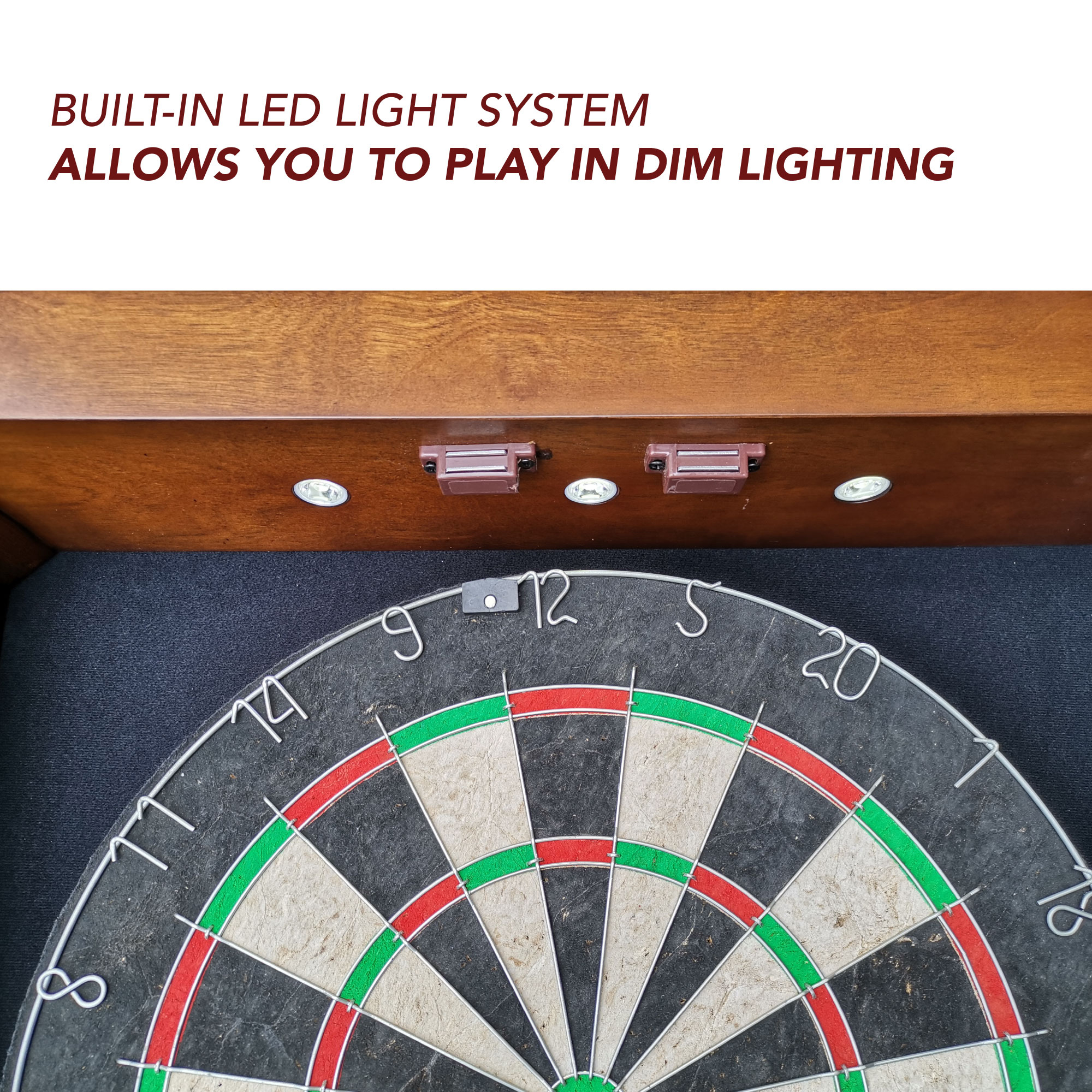 Hathaway Farmington Bristle Dartboard and Cabinet Set - Walnut Finish - Image 7