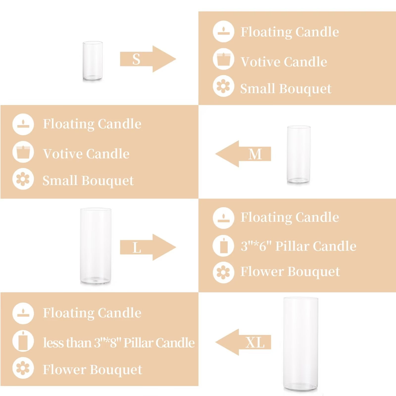 Glasseam Set of 12 Clear Glass Cylinder Vases Hurricane Pillar Candle Holders, 6", 8" & 10" - Image 8