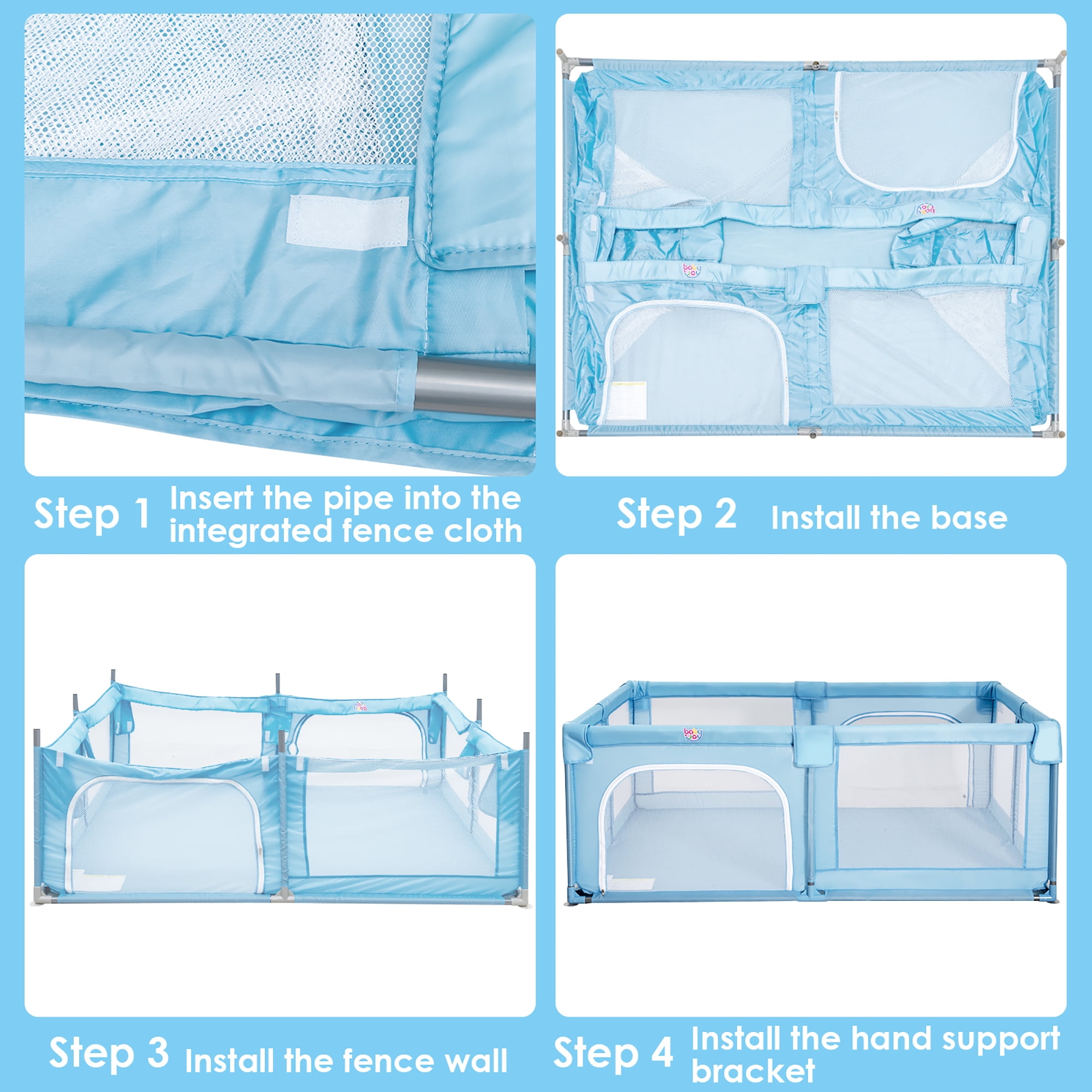 Costway Playpen Extra Large Unisex Kids Baby Activity Center Safety Play Yard with Gate Blue - Image 4