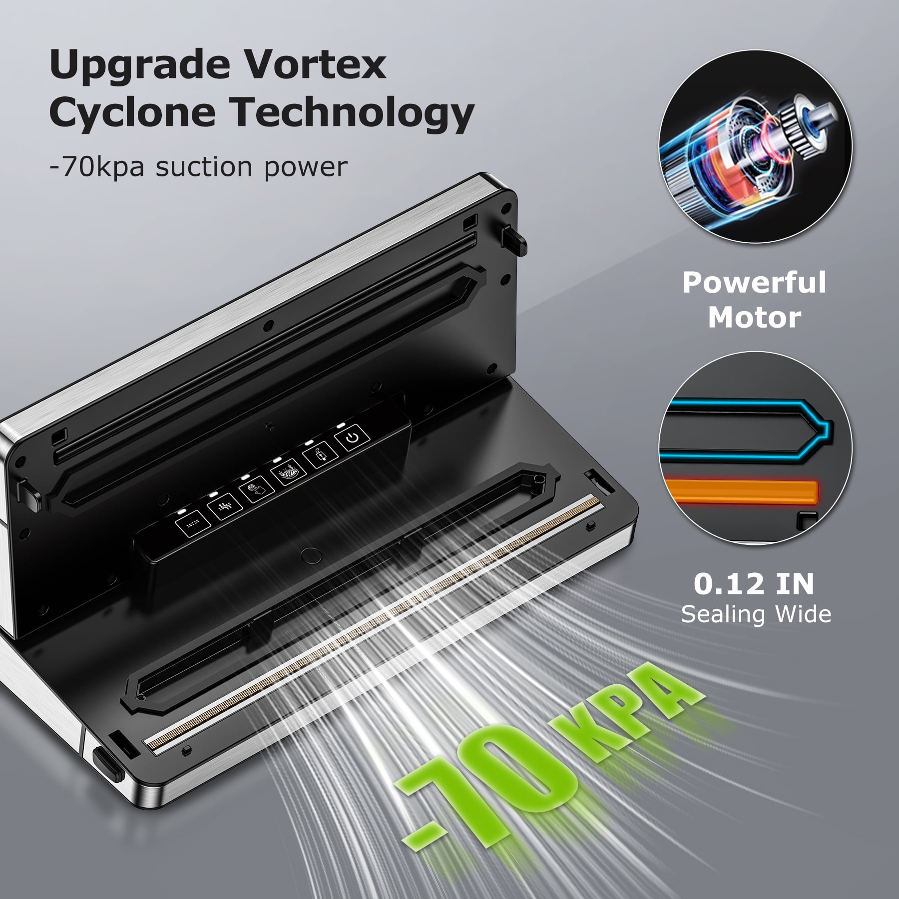 Bonsenkitchen Vacuum Sealer, Stainless Steel Food Sealer with Built-in Cutter and Bag Storage, include 1 Roll Bag & 99 Vacuum Bags - Image 6