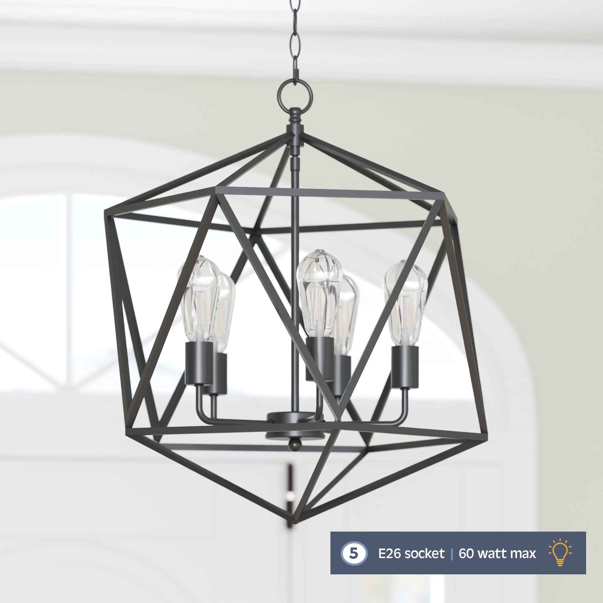 Prominence Home Heleo 5 Light Modern Matte Black Geometrical Chandelier - Image 3