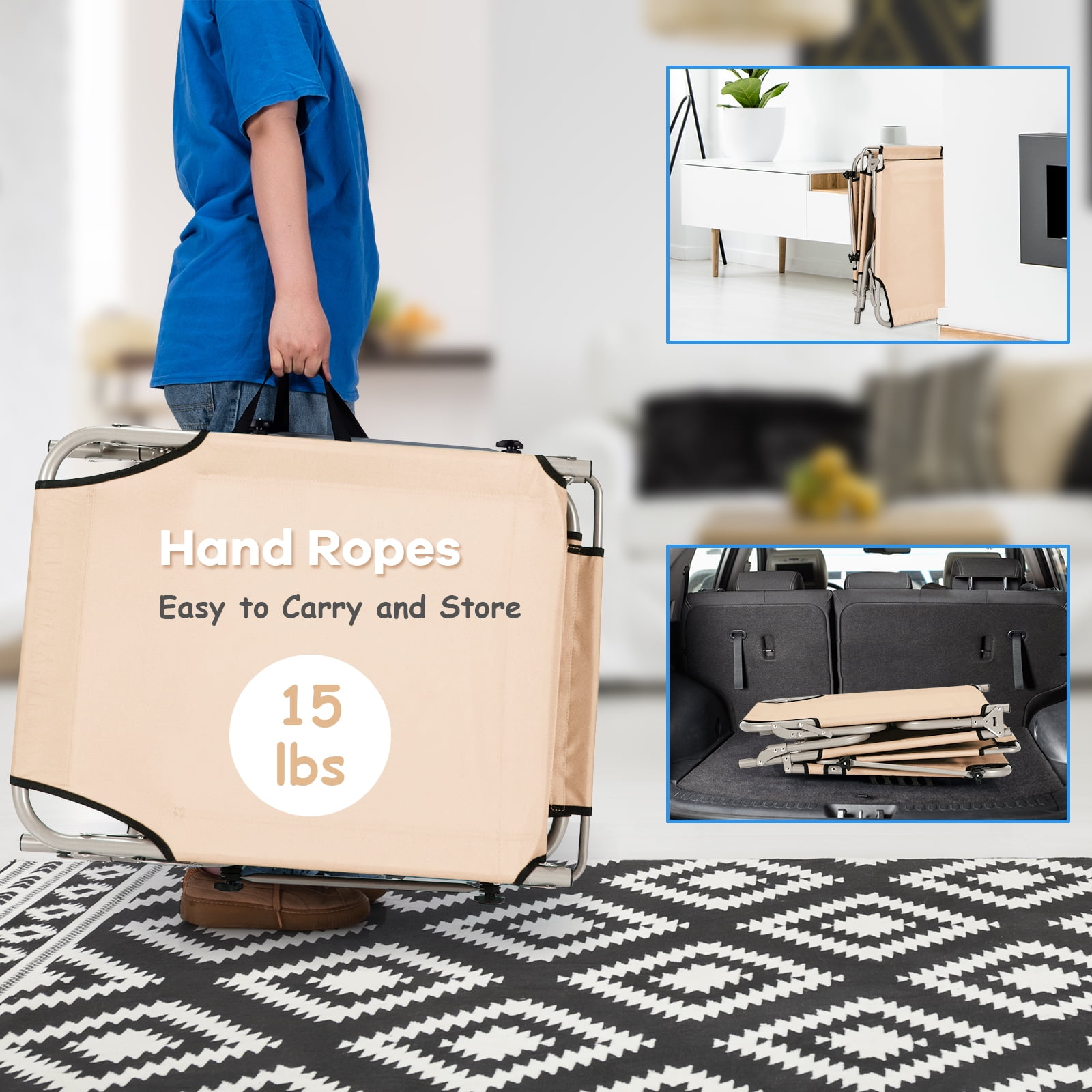 Gymax Foldable Lounge Chair Adjustable Outdoor Beach Patio Pool Recliner Beige W/ Sun Shade - Image 9