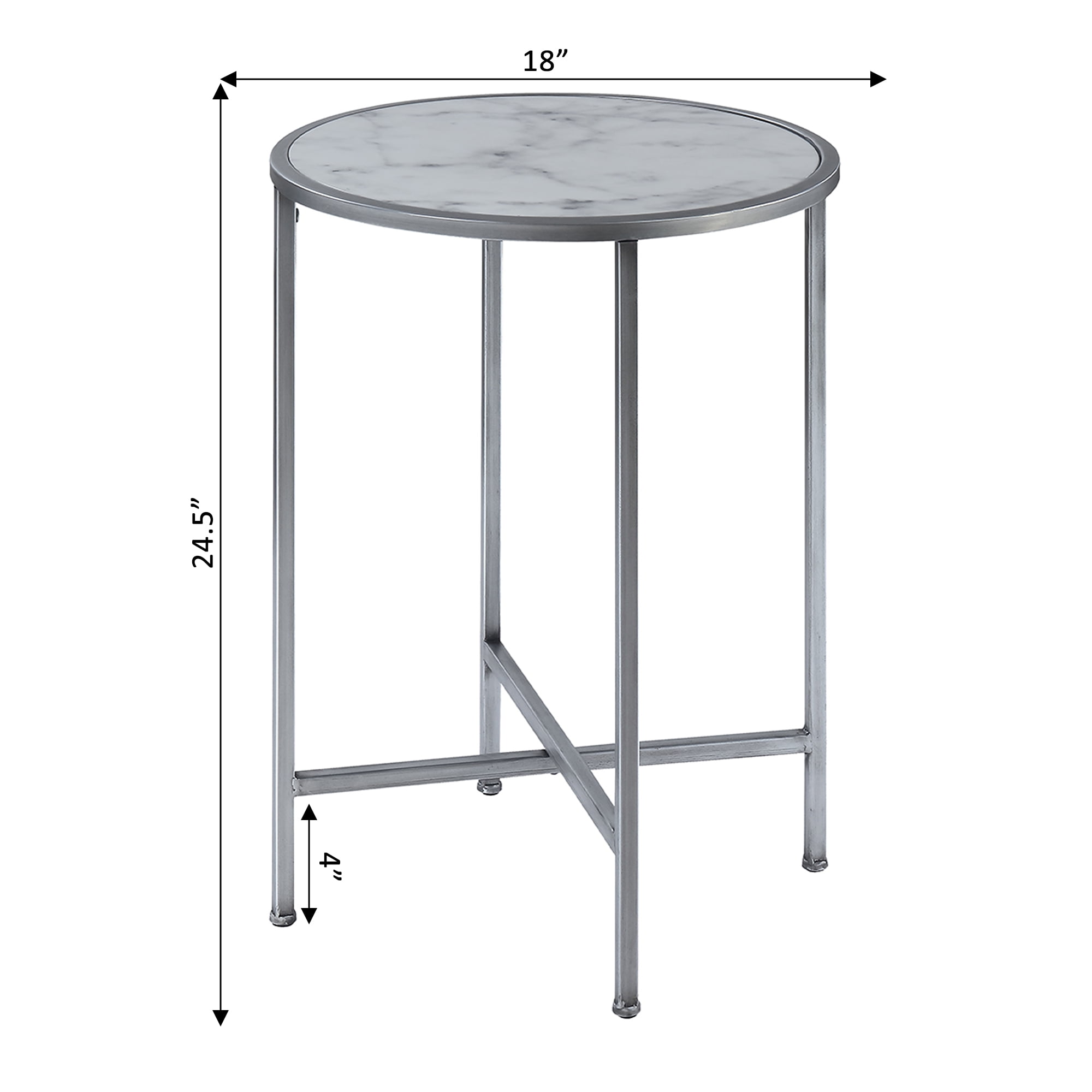 Convenience Concepts Gold Coast Faux Marble Round End Table, White Faux Marble/Silver - Image 5