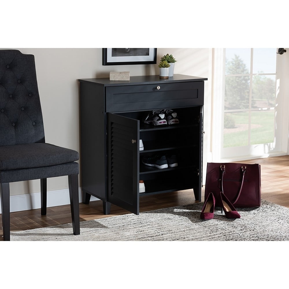 Baxton Studio Coolidge Modern and Contemporary Dark Grey Finished 4-Shelf Wood Shoe Storage Cabinet with Drawer - Image 5