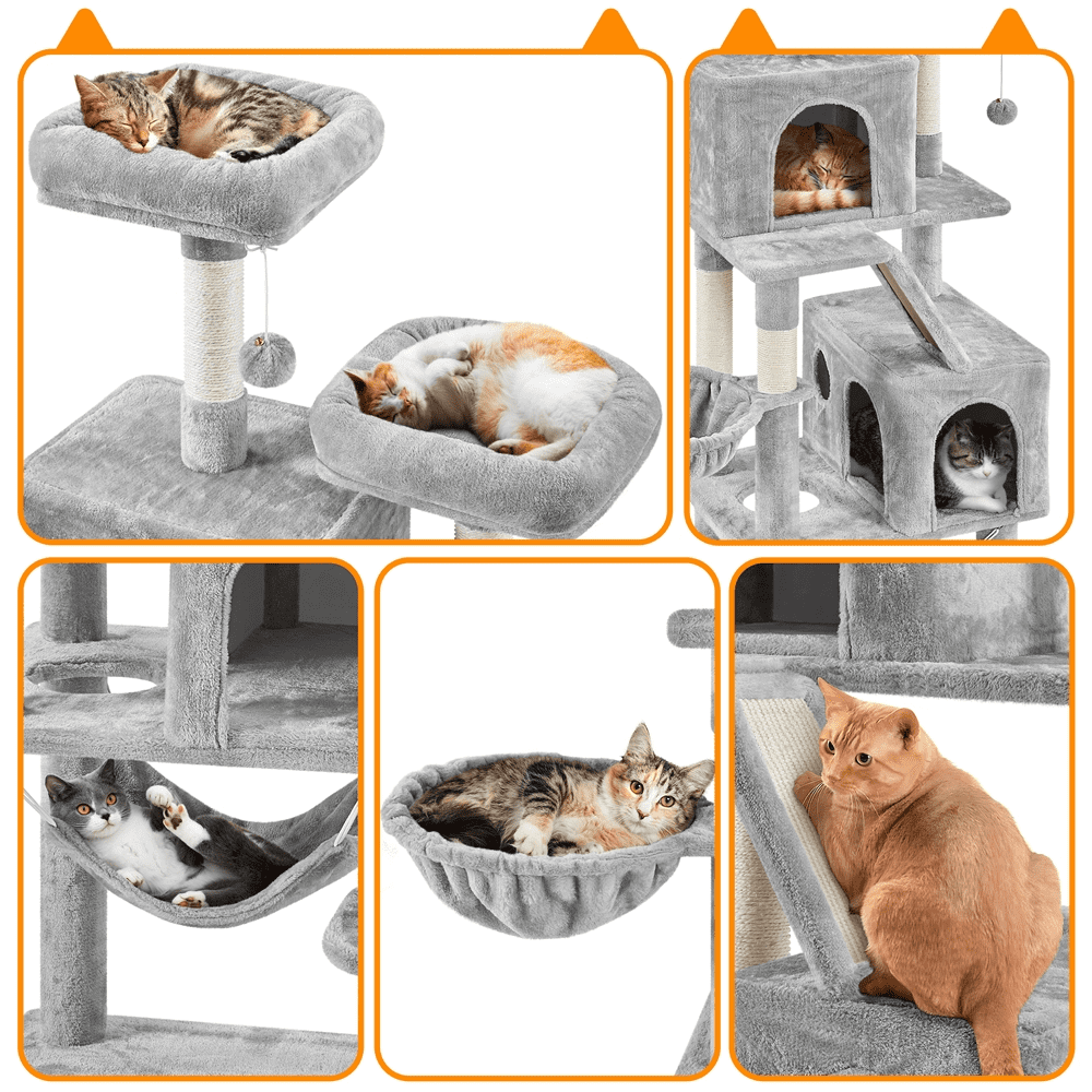 Alden Design 71.5″ H Multi-Level Large Cat Tree with 2 Cozy Perches and 2 Condos, Light Gray - Image 9