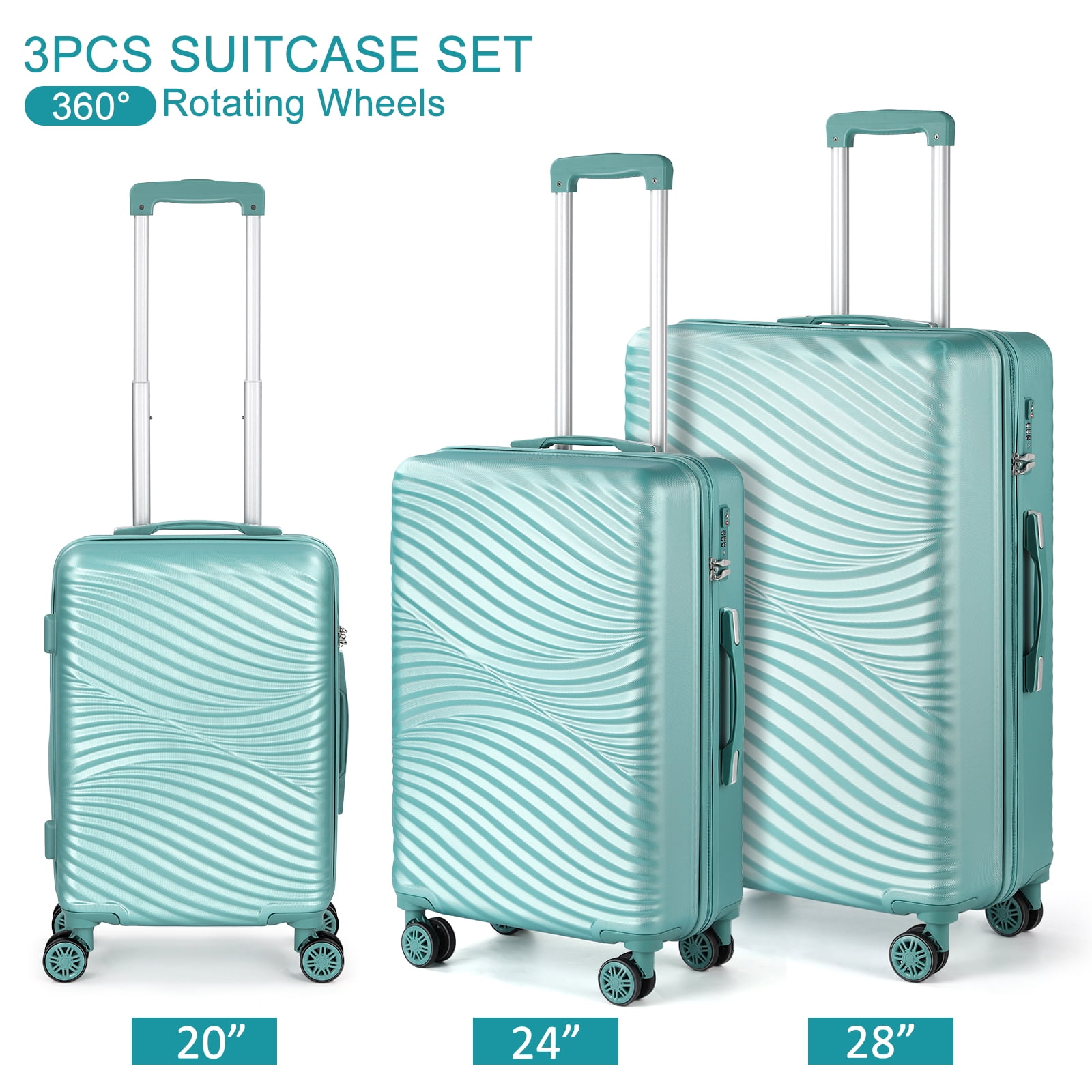 Hikolayae Wave Collection Hardside Spinner Luggage Sets in Slight Mint, 3 Piece - TSA Lock - Image 2