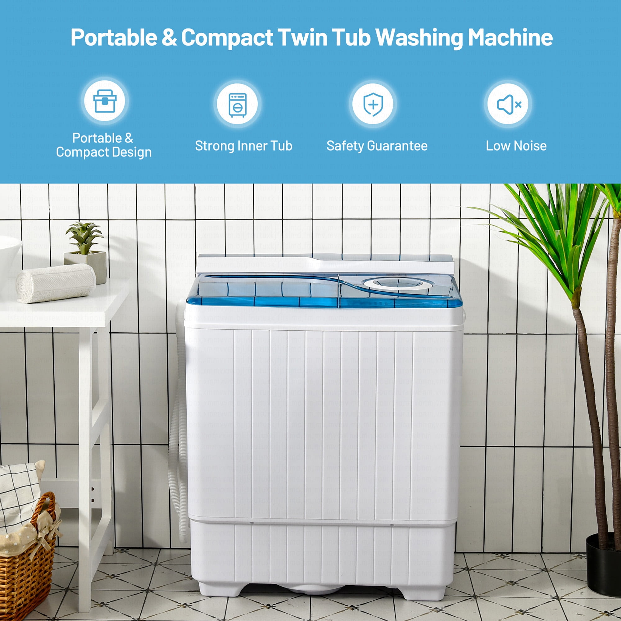 Costway 26lbs Portable Semi-automatic Washing Machine W/Built-in Drain Pump Blue - Image 6