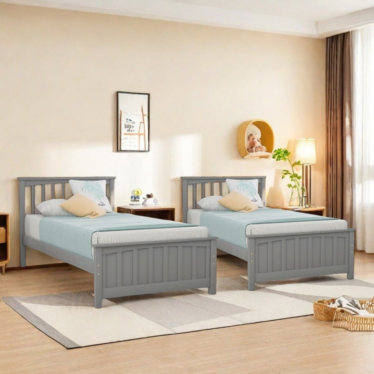 Gewnee Twin Platform Bed,Solid Wood Platform Bed Frame with Headboard&Footboard,Gray - Image 8