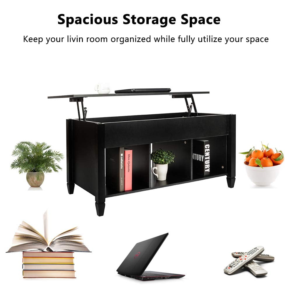 Ktaxon Premium Lift Coffee Table, Center Table with Storage & Cube Open Shelves, Large Space Lift Top Coffee Table for Living Room/Reception Room/Office, Black - Image 5