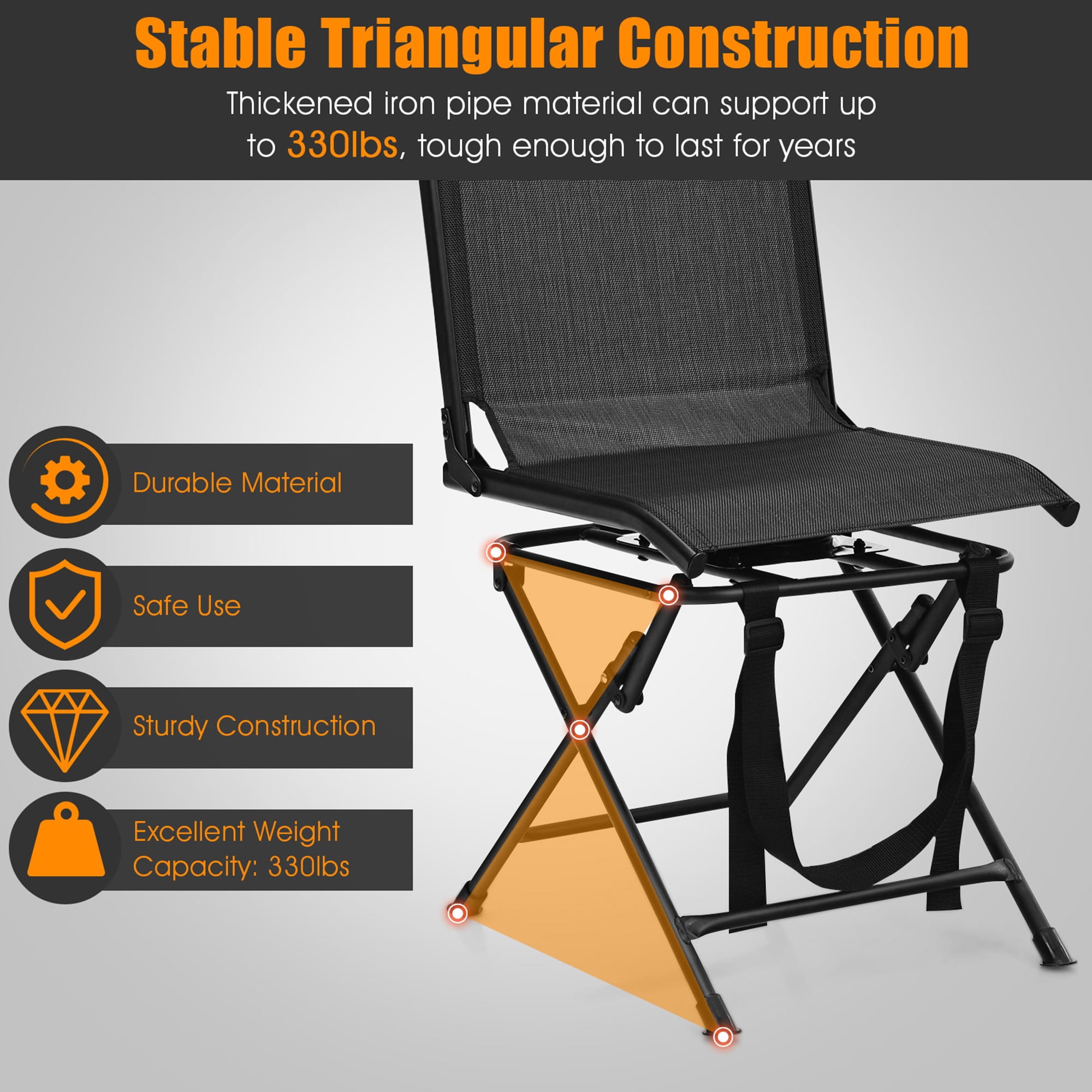 Gymax Folding 360° Silent Swivel Hunting Chair Blind Chair All-weather Outdoor - Image 6