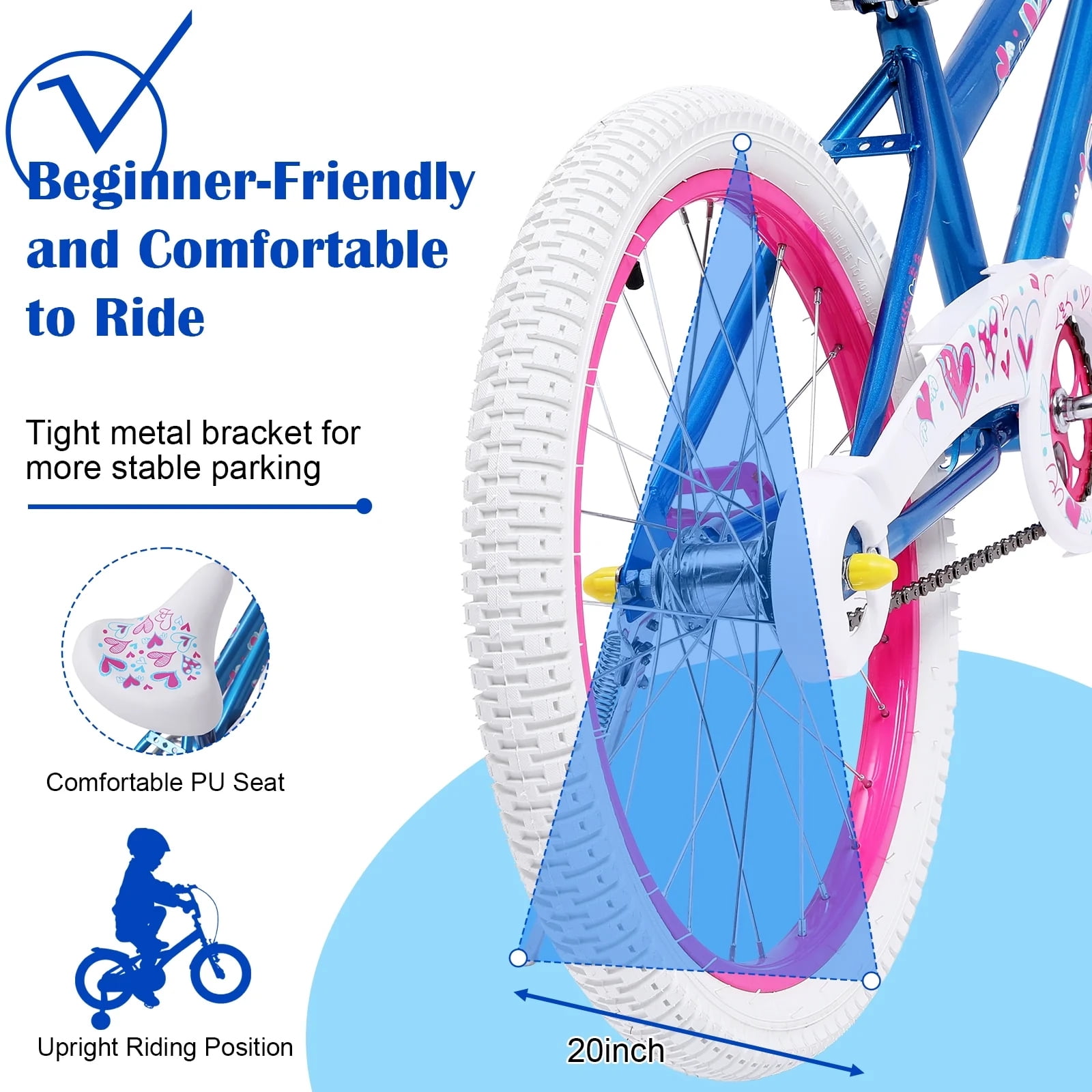 HONGGE 20 in. Girl Kids Bike for Girls Ages 5-12 Years, Blue - Image 5