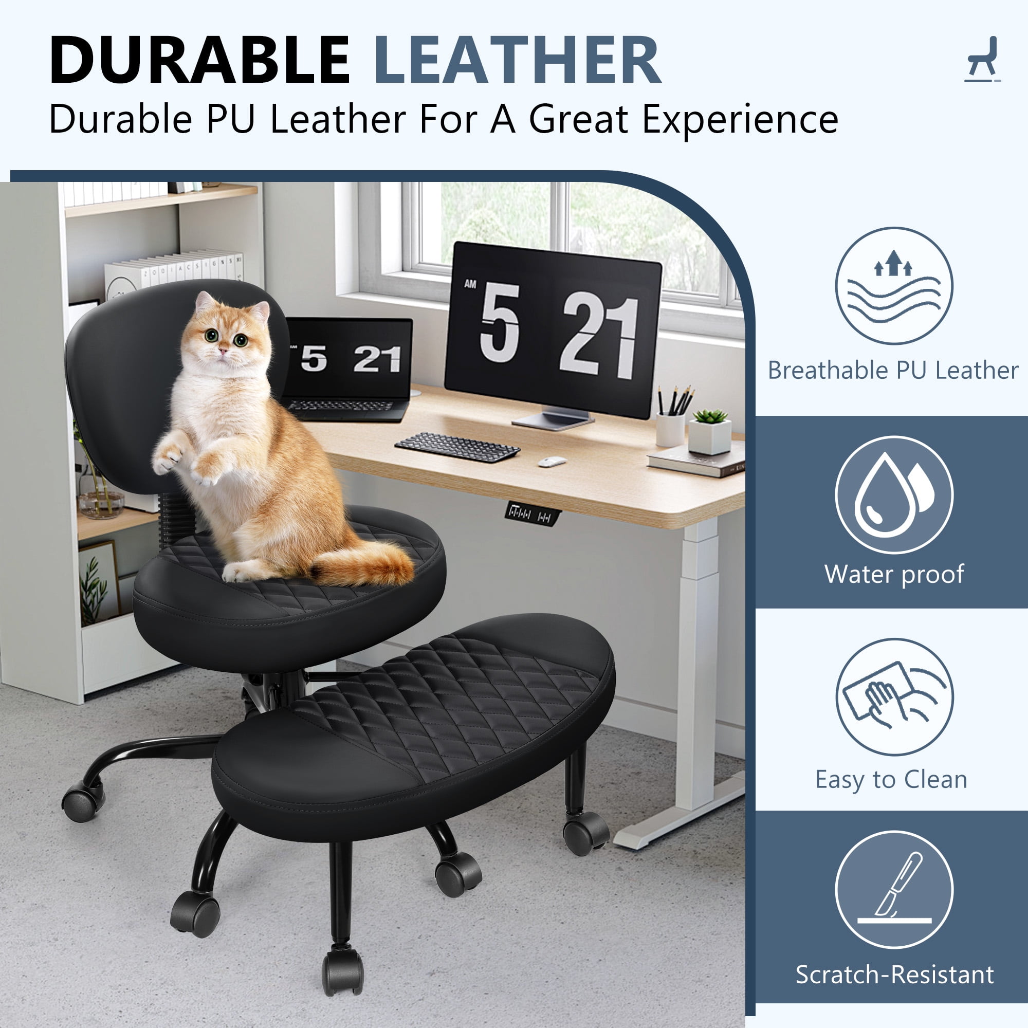 COOLHUT Cross Legged Chair, Ergonomic Adult ADHD Office Chair, Height Adjustable Yoga Office Chair, Meditation Chair with Lumbar Support, Home Office Kneeling Chair, Black - Image 7