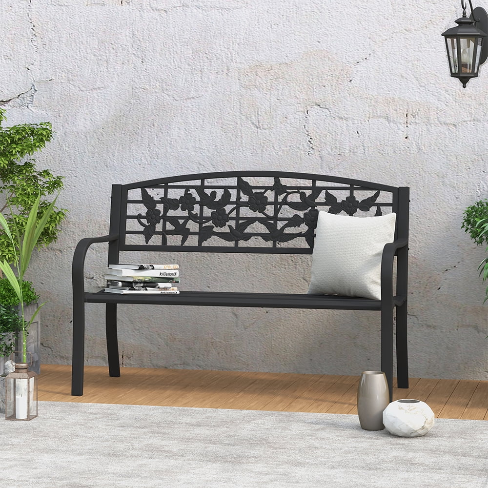 Abble Outdoor Raised Steel Bench - Black - Image 3