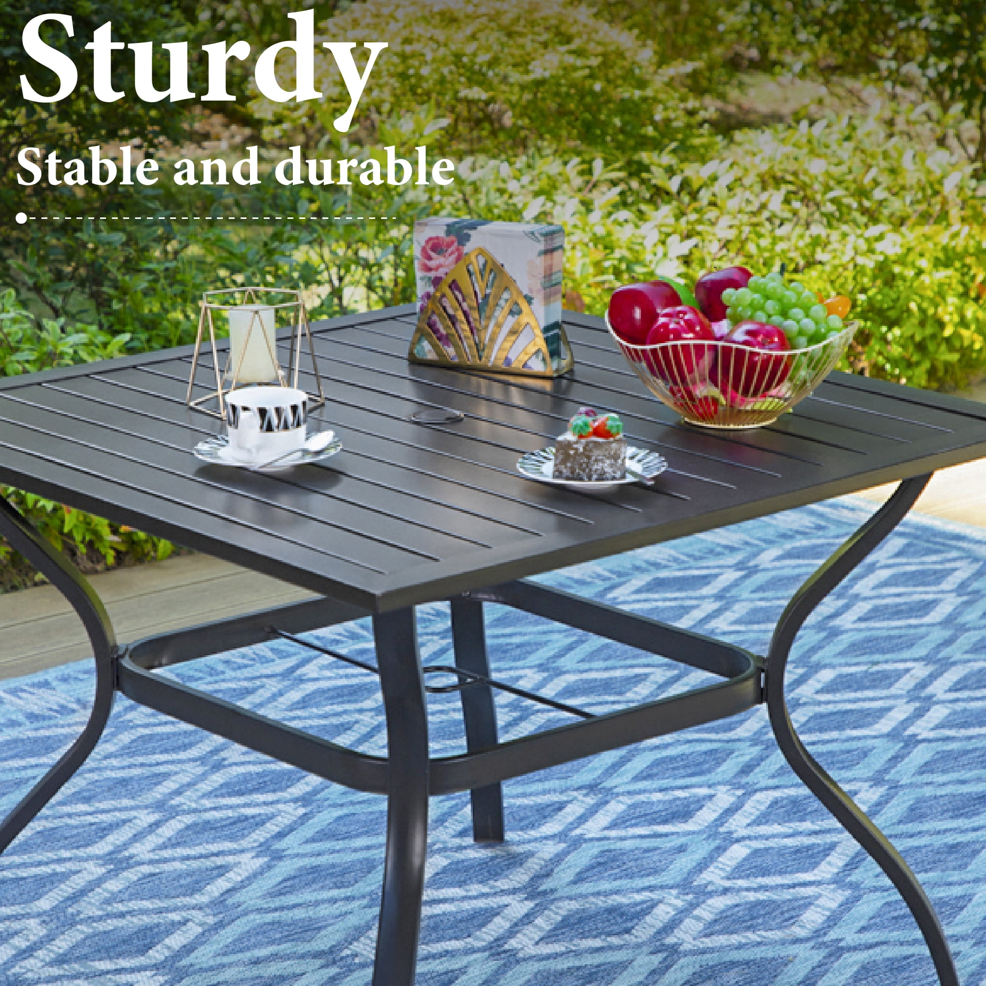 MF Studio 5 Pieces Outdoor Patio Dining Set with 4 High Back Rattan Chairs and 1 Metal Dining Table, Black & Brown - Image 11