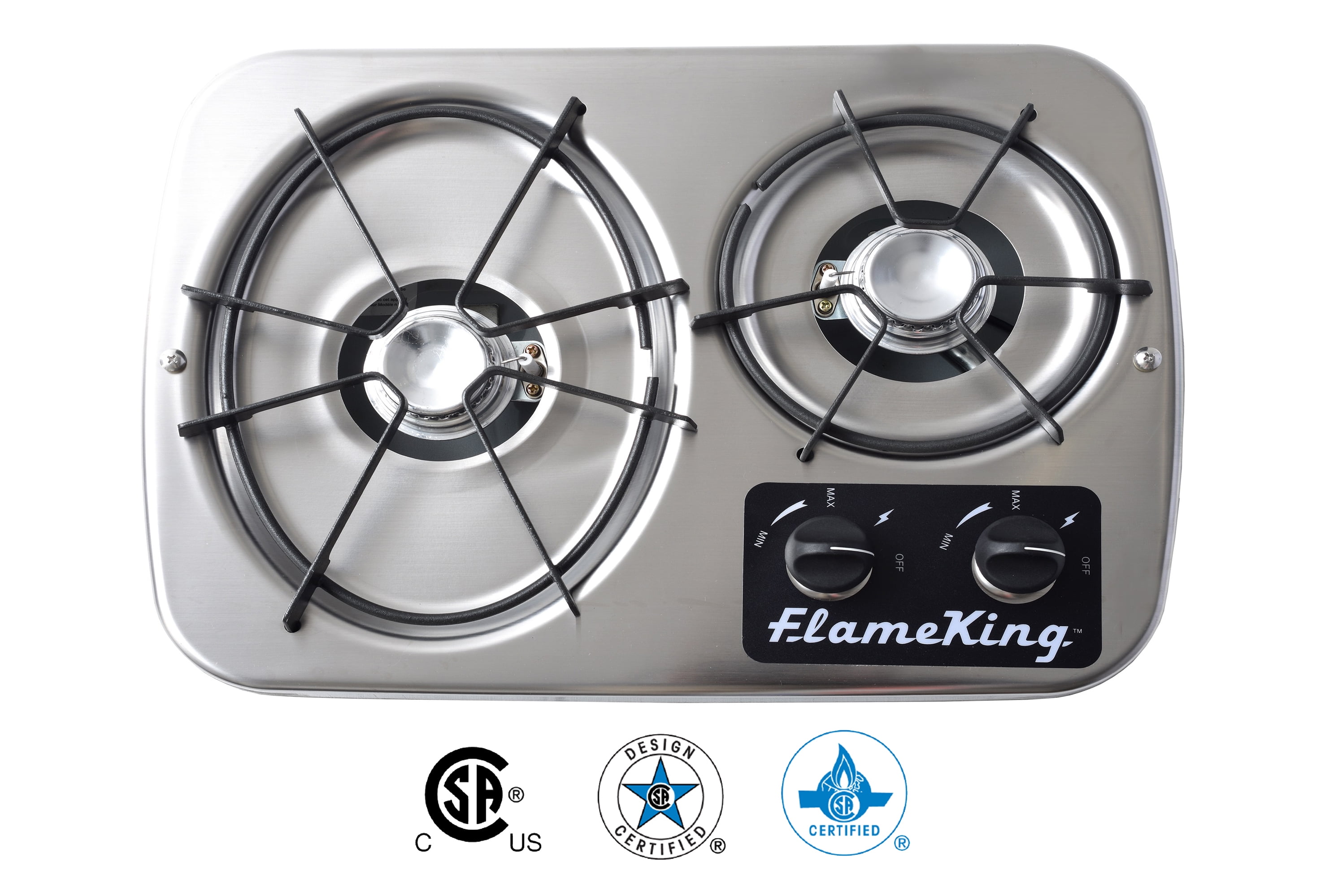 Flame King 2 Burner Built-In RV Trailer Stove With Wind Shield - Image 2