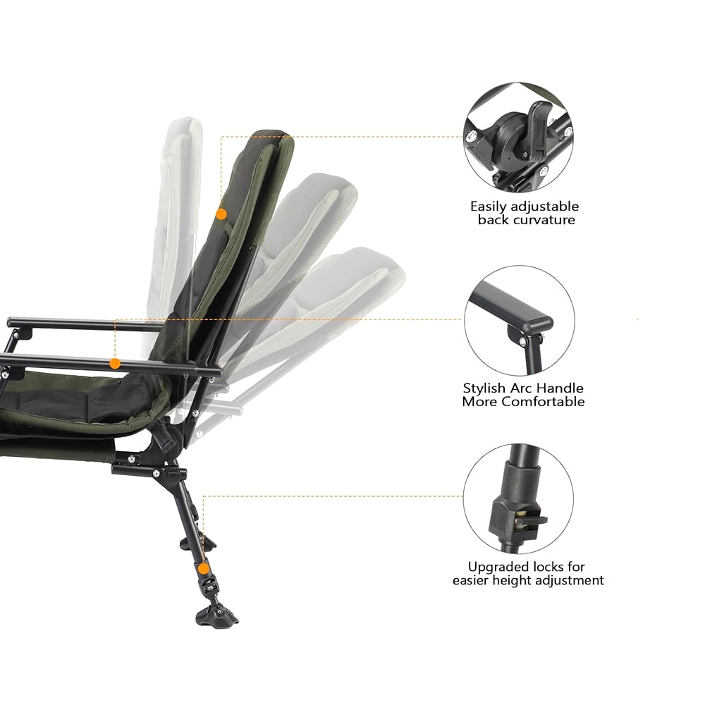 Oversized Fishing Chair Heavy Duty Support 440 LBS, 160° Freely Adjustable Reclining Folding Chairs, Lounge Travel Outdoor Seat with High Back for Fishing Camping or Leisure - Image 4