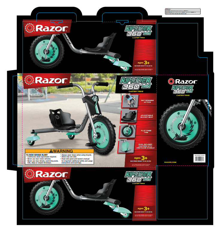 Razor RipRider 360 Mini - Teal, 360 Degrees Caster Tricycle, Easy Drifting, for Child Ages 3+ - Image 2