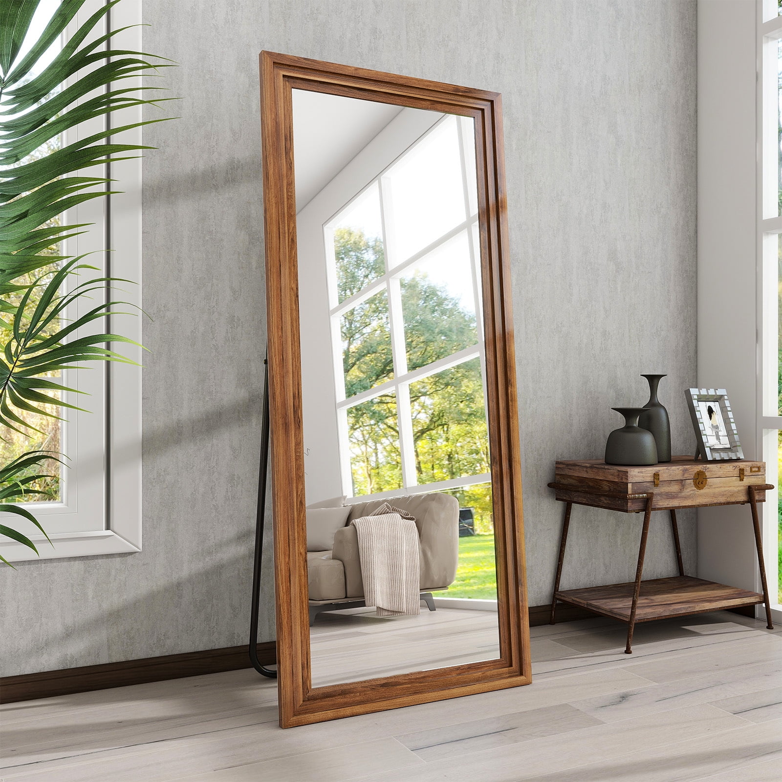 BEAUTYPEAK 21"x 64" Classic Paulownia Wood Framed Rectangle Full Length Mirror, Brown - Image 4