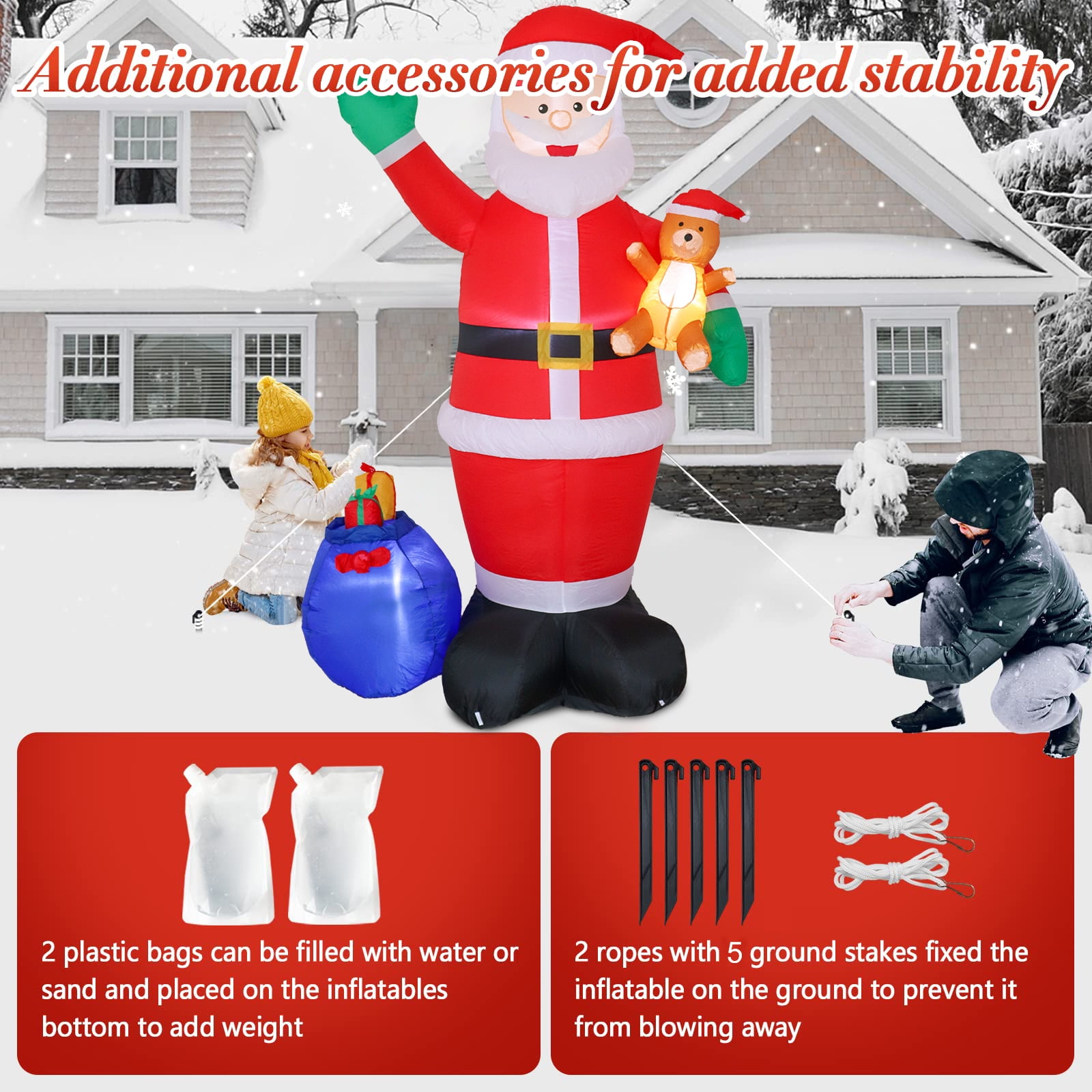 DAKIMOE 7 ft Tall Christmas Inflatable Santa Claus with Gift Bag and Bear Lights Outdoor Indoor Holiday Party Decorations Blow up Lawn Inflatables for Xmas Décor Home Family Decor Yard Patio - Image 6