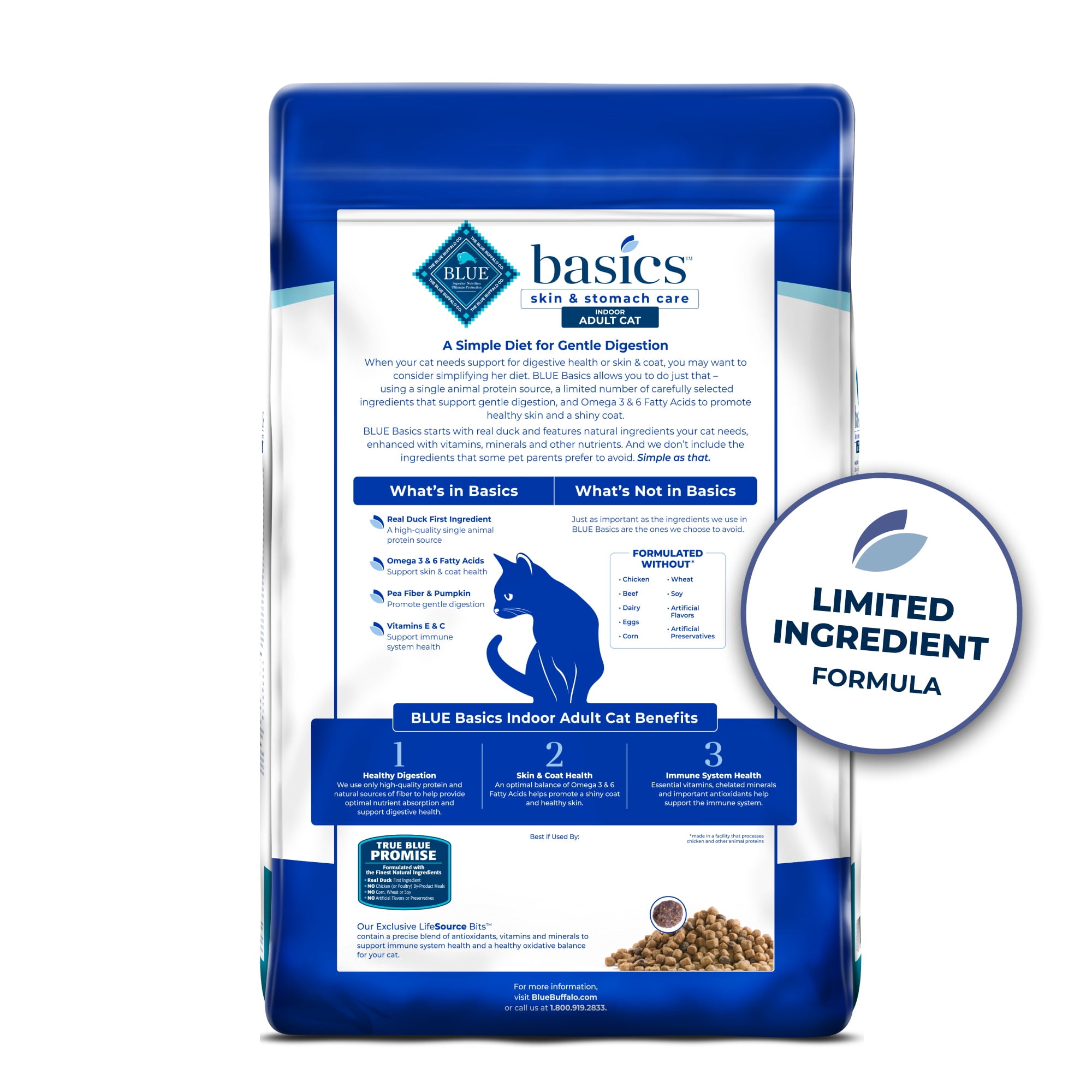 Blue Buffalo Basics Grain-Free Dry Cat Food Skin & Stomach Care, Duck & Potato, 11-lb. Bag - Image 2