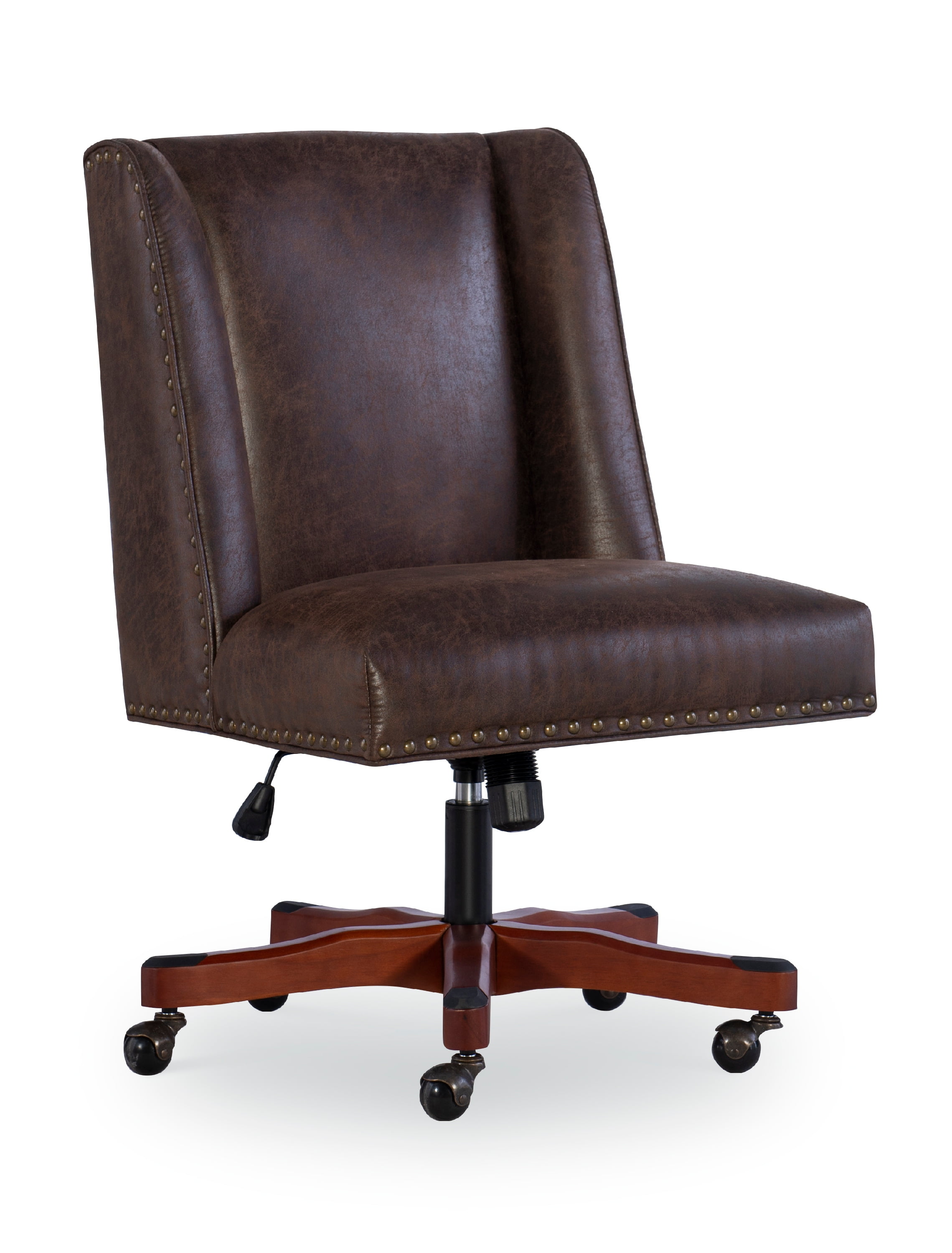 Linon Draper Faux Leather High Back Swivel Task Chair, Brown - Image 3