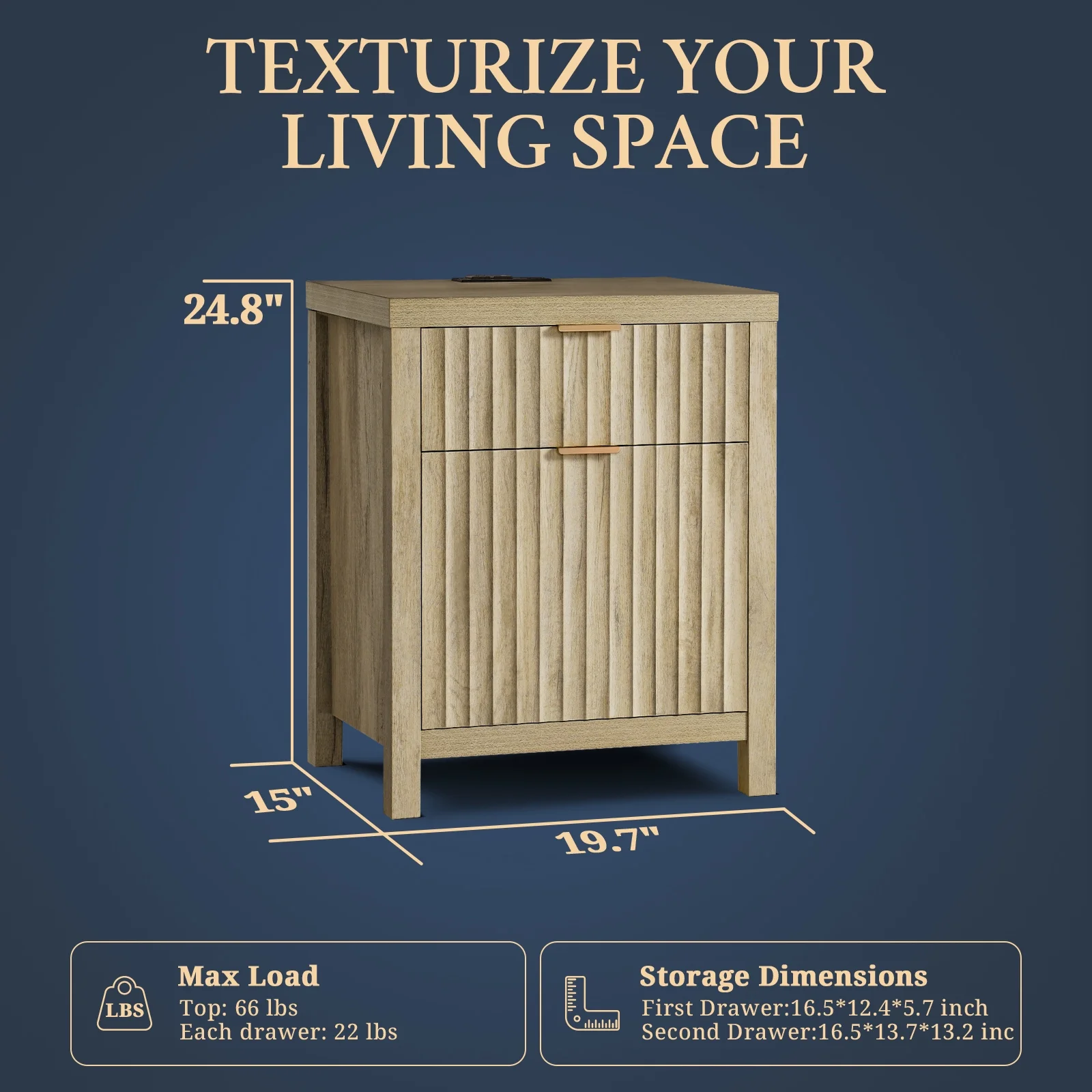 OAKHAM 2 Drawer Nightstands with Charging Station, Farmhouse Bedside Tables with usb, Set of 2 - Image 6