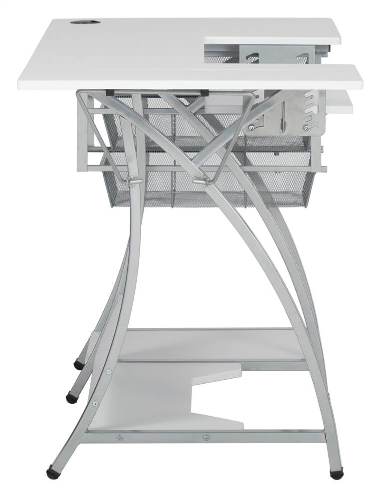 Sew Ready Pro Stitch Sewing Desk with Folding Top Metal Drawers and Storage Shelves Shilver/White - Image 7