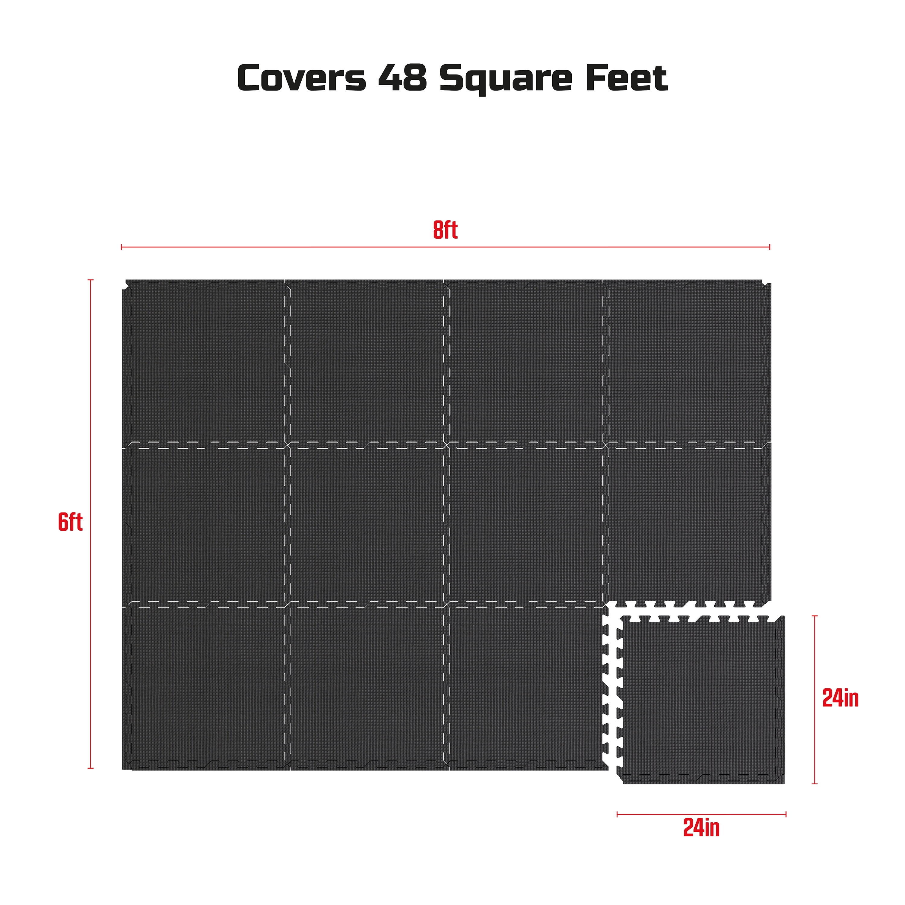 FitRx Pro Mat Exercise Mat, 12-Pack 24" x 24" Interlocking Foam Floor Tiles for Home Gym EVA Foam Mat, 48 sq. ft. - Image 9