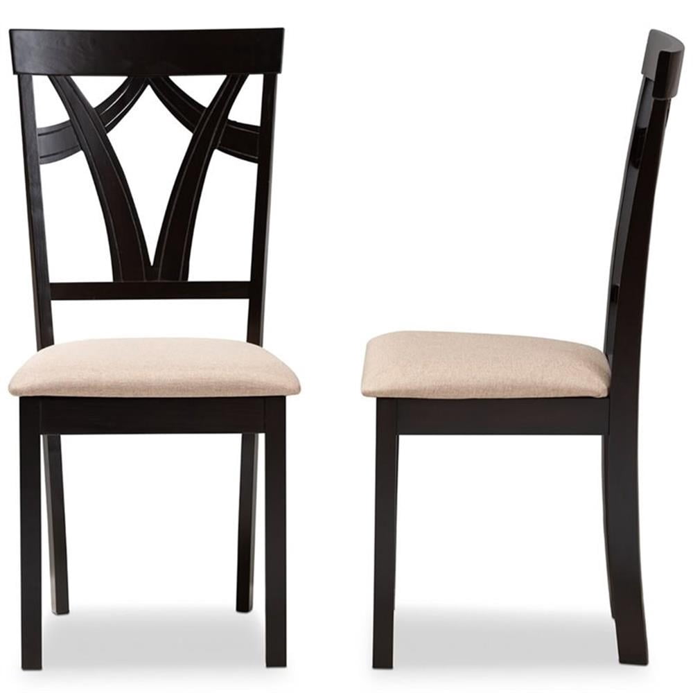 Baxton Studio Sylvia Modern and Contemporary Sand Fabric Upholstered and Espresso Brown Finished Dining Chair Set - Image 5