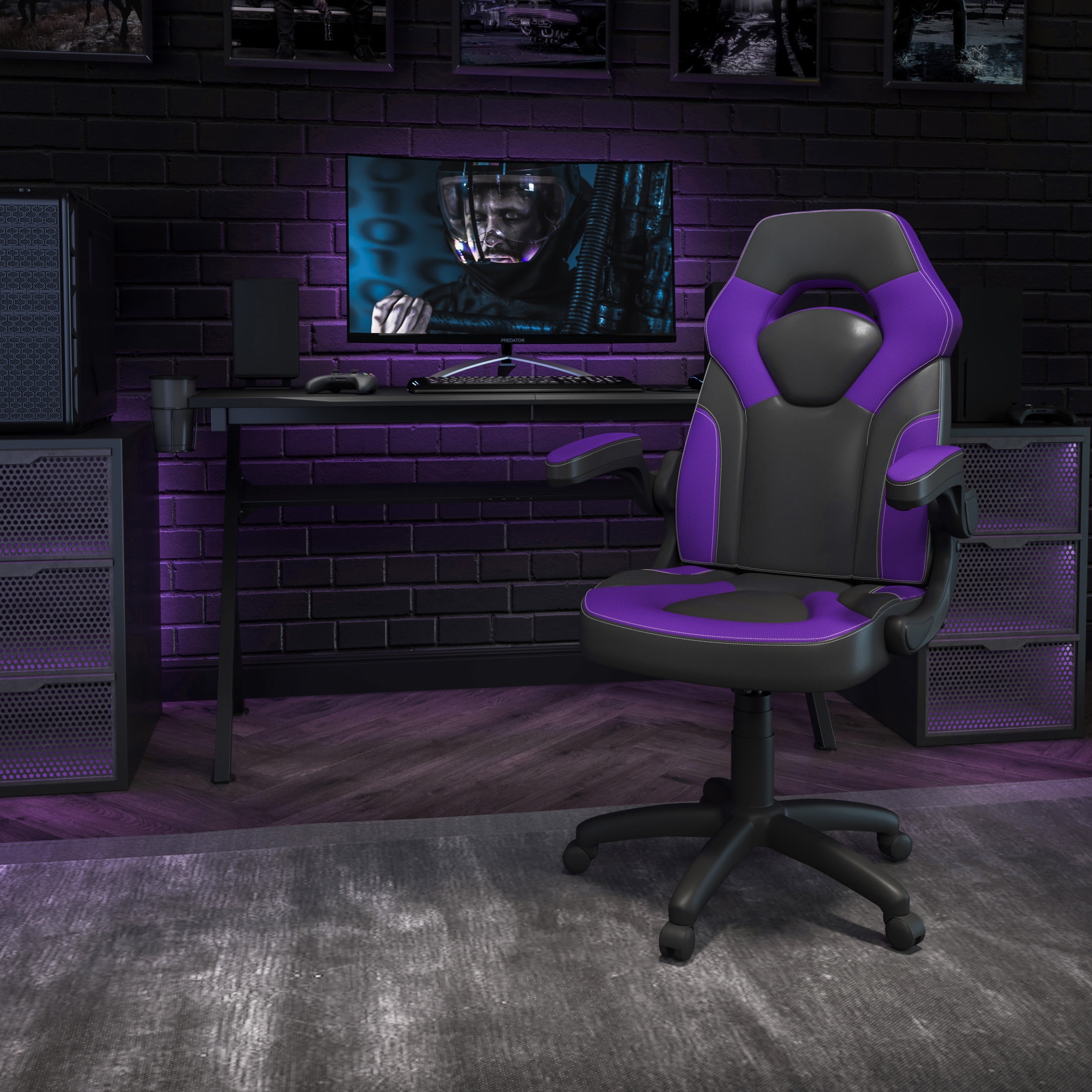 Flash Furniture X10 Gaming Chair, Racing Style Ergonomic Office Chair, Height Adjustable Swivel Computer Chair with Flip-Up Arms, Purple/Black LeatherSoft - Image 6