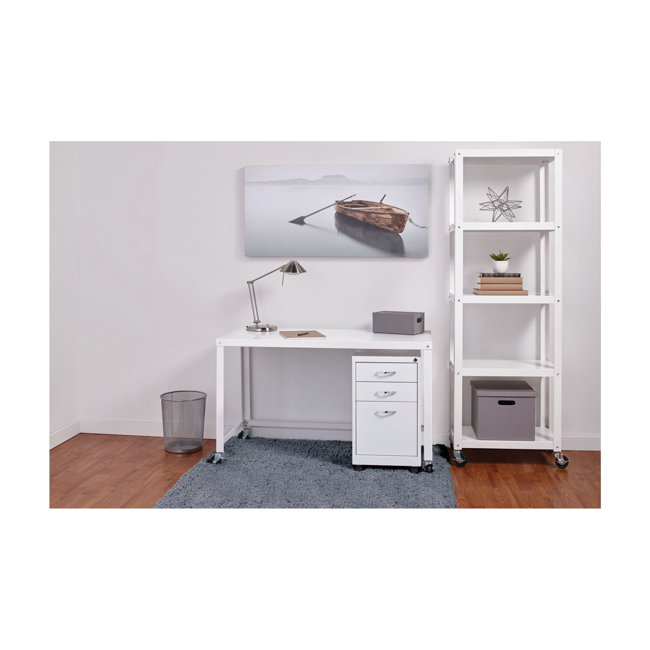 Office Dimensions 72" High Rolling 5 Shelf Bookcase, Industrial Metal, White - Image 5