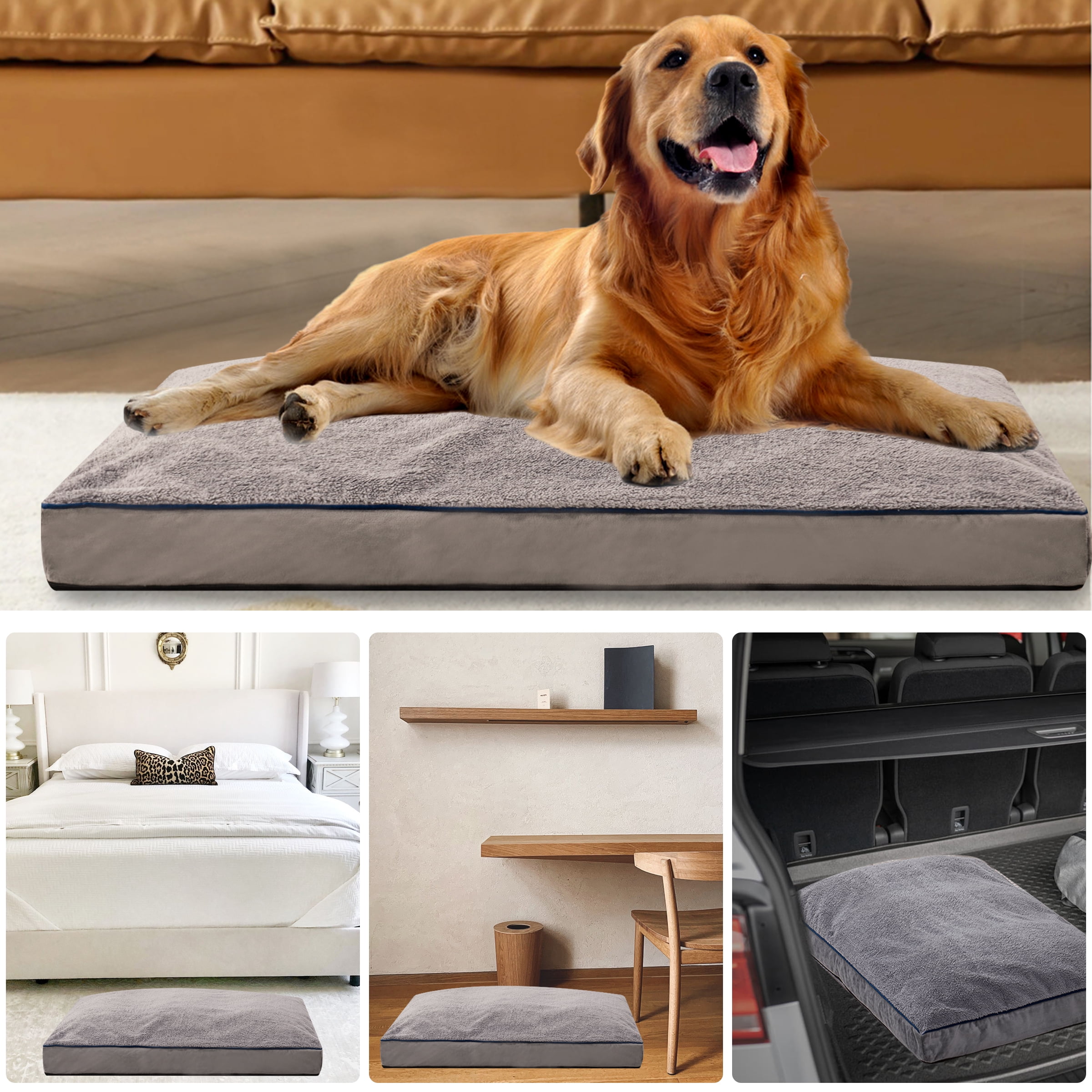 Subrtex Shredded Foam Soft Dog Bed, with Removable Washable Cover Anti-Slip Bottom, 36 x 27 x 4 inch - Image 6