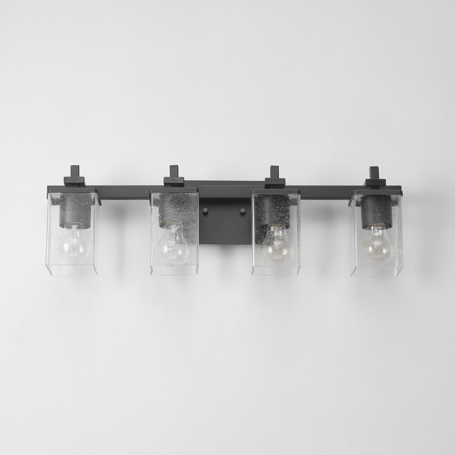 Globe Electric Dakota 4-Light Matte Black Vanity Light with Seeded Glass Shades, 91002216 - Image 6