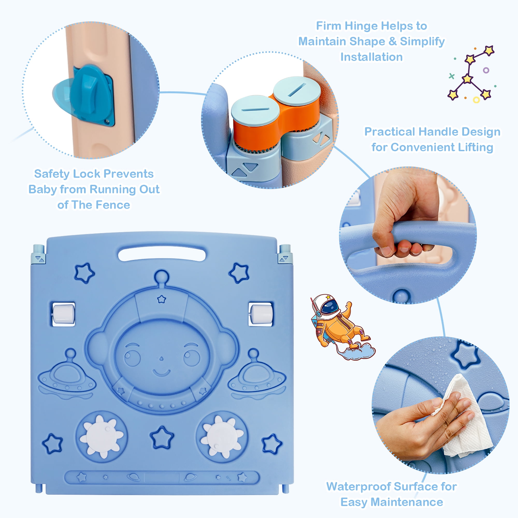 Babyjoy 14-Panel Foldable Unisex Baby Playpen Kids Activity Center with Lockable Door - Image 5
