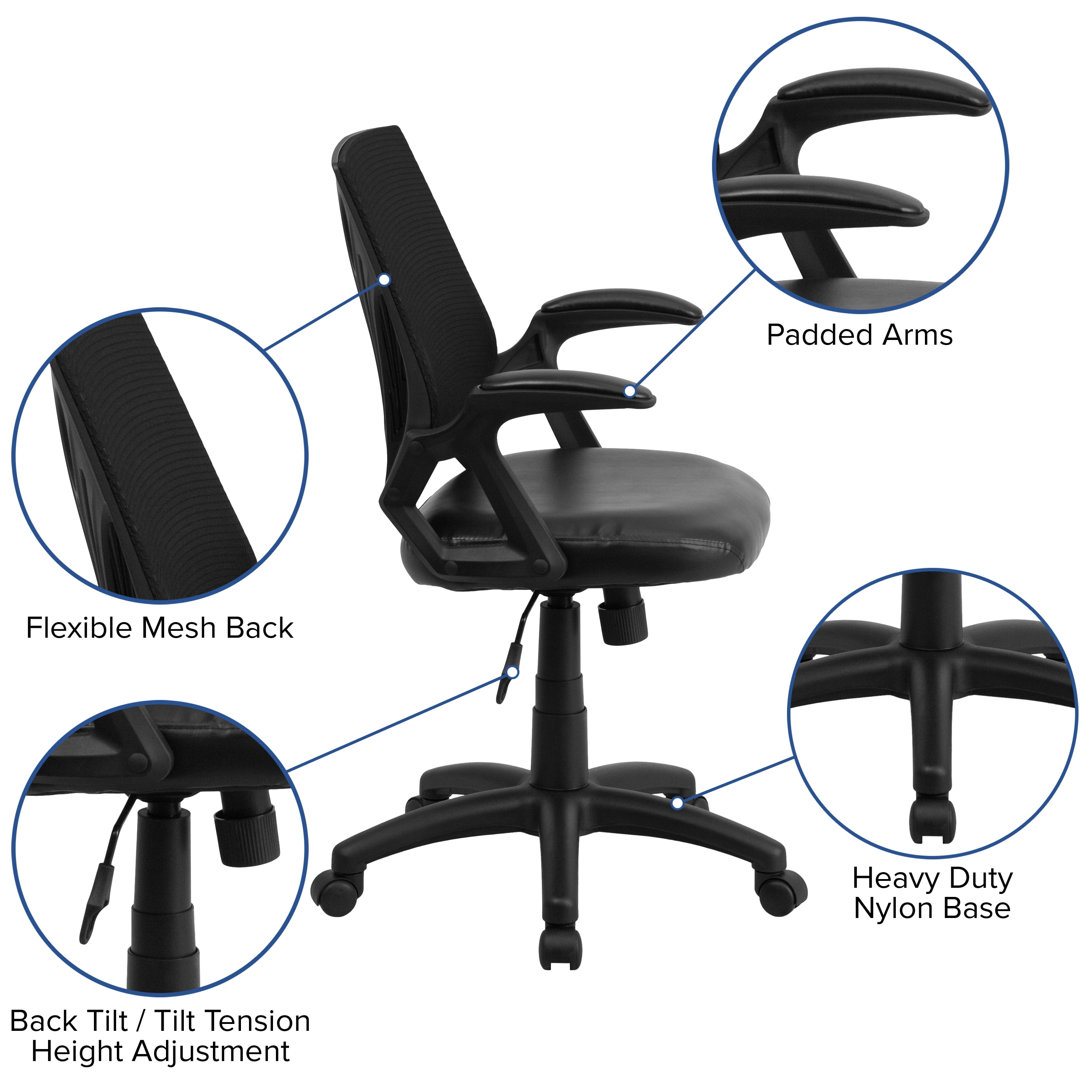 Flash Furniture Sam Mid-Back Designer Black Mesh Swivel Task Office Chair with LeatherSoft Seat and Open Arms - Image 10