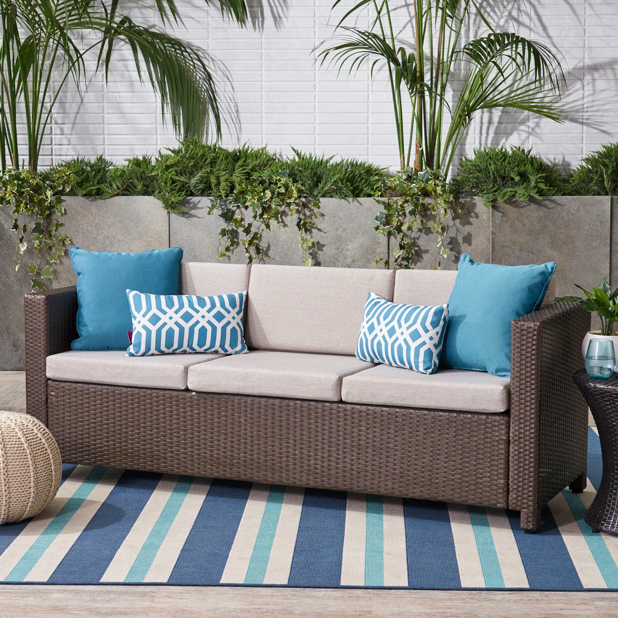 Palmetto Outdoor Wicker 3 Seater Sofa with Cushions,Grey,Brown - Image 5