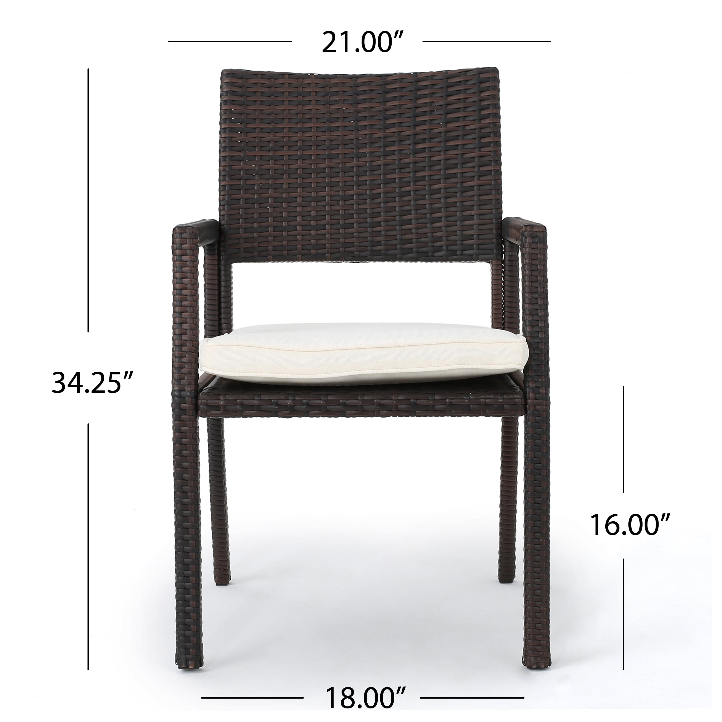 Outdoor Brown Wicker Dining Chairs with White Water Resistant Cushions (Set of 2) - Image 4